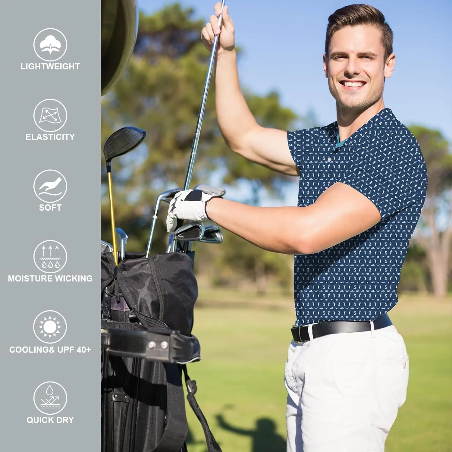 Golf Shirts for Men Dry Fit Funny Print Moisture Wicking Shirts Short Sleeve Quick Dry Collared Men's Polo Shirt