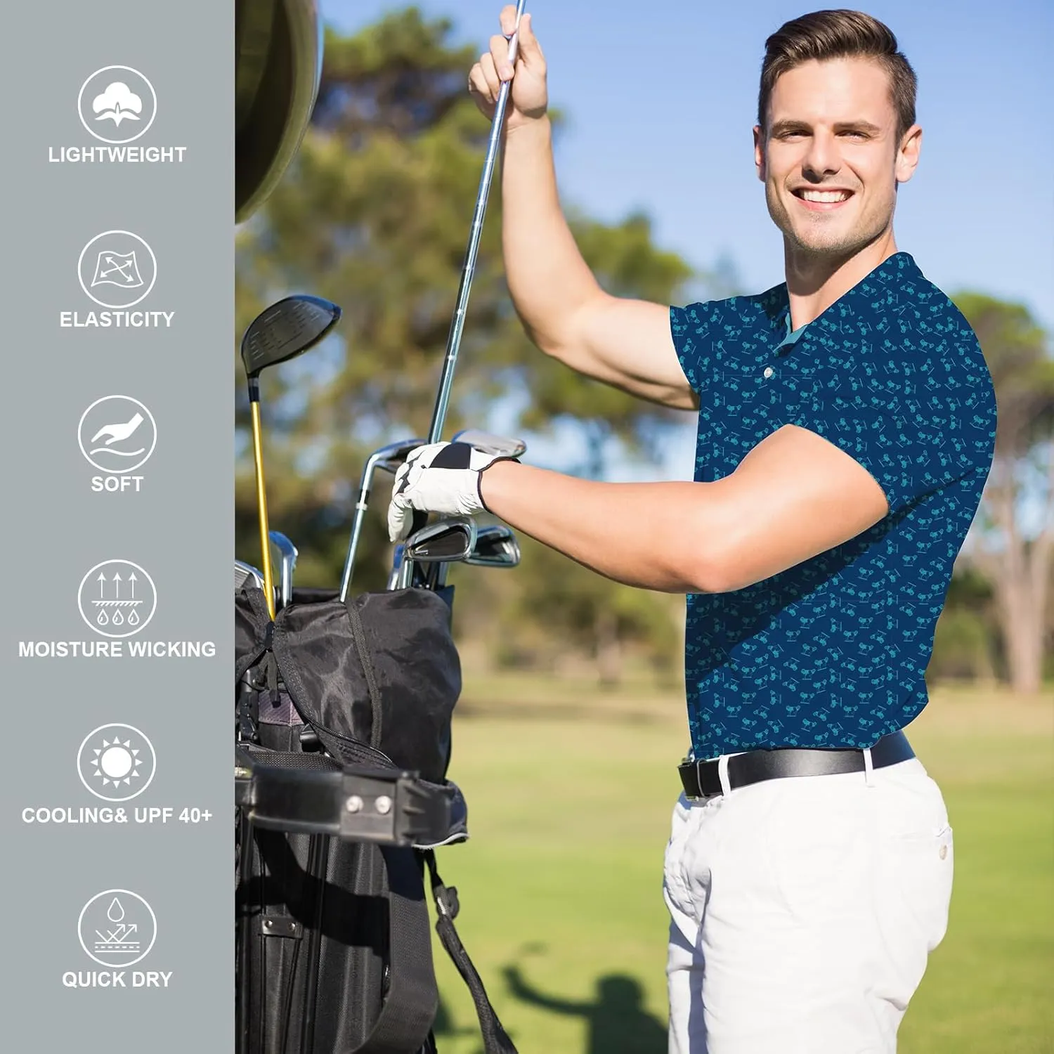 Golf Shirts for Men Dry Fit Funny Print Moisture Wicking Shirts Short Sleeve Quick Dry Collared Men's Polo Shirt