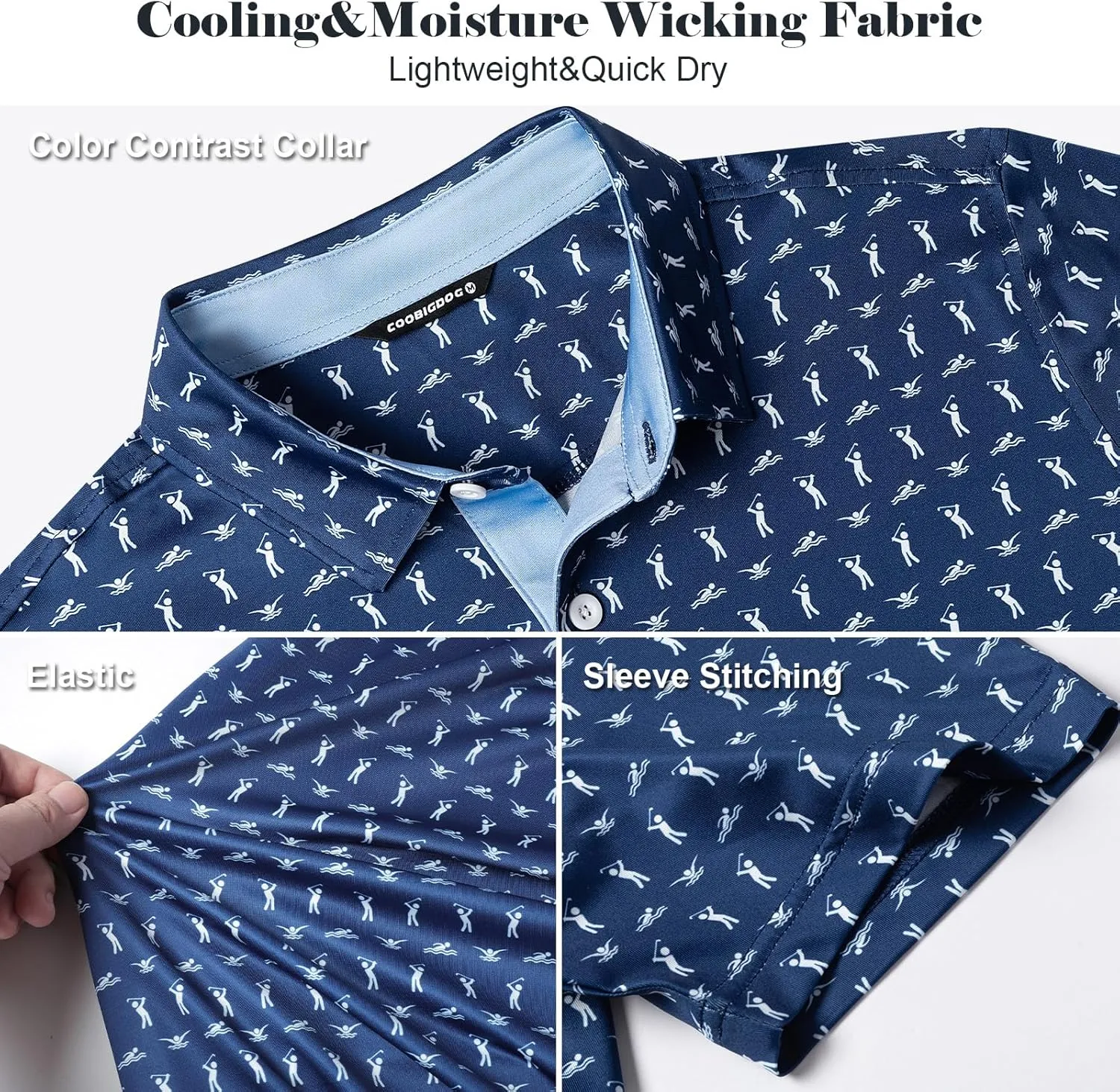 Golf Shirts for Men Dry Fit Funny Print Moisture Wicking Shirts Short Sleeve Quick Dry Collared Men's Polo Shirt