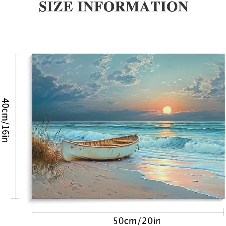 GooTPa Ocean Canvas Wall Art - Large Beautiful Beach Night View Wall Painting, Blue Coast Painting, Bedroom Picture Can Be Hung In Office, Dining Room, Kitchen, Bathroom, Home Decoration 20x16in