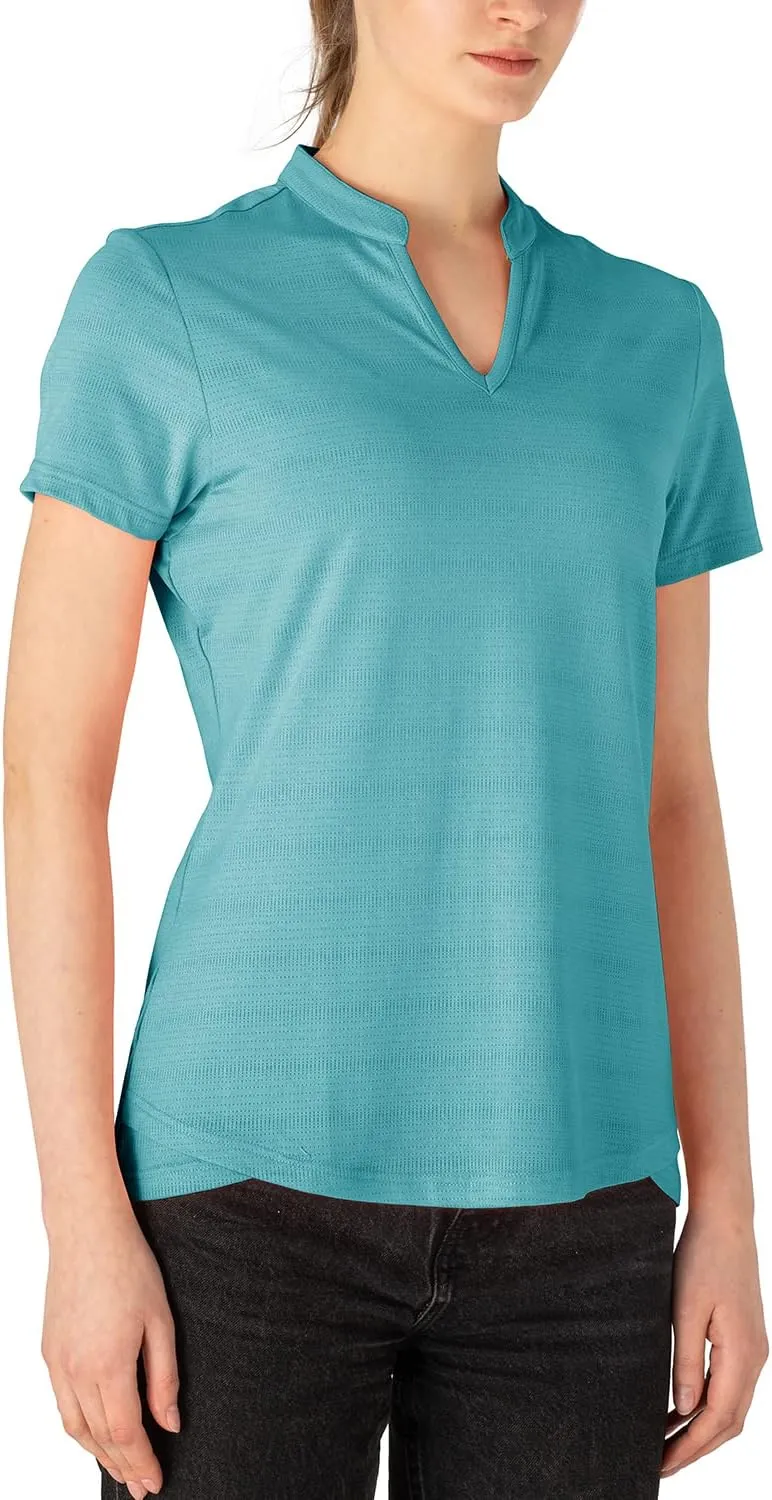 Gopune Women's V Neck Golf Polo Shirts Collarless Short Sleeve Lightweight Quick Dry Tennis Running T-Shirts
