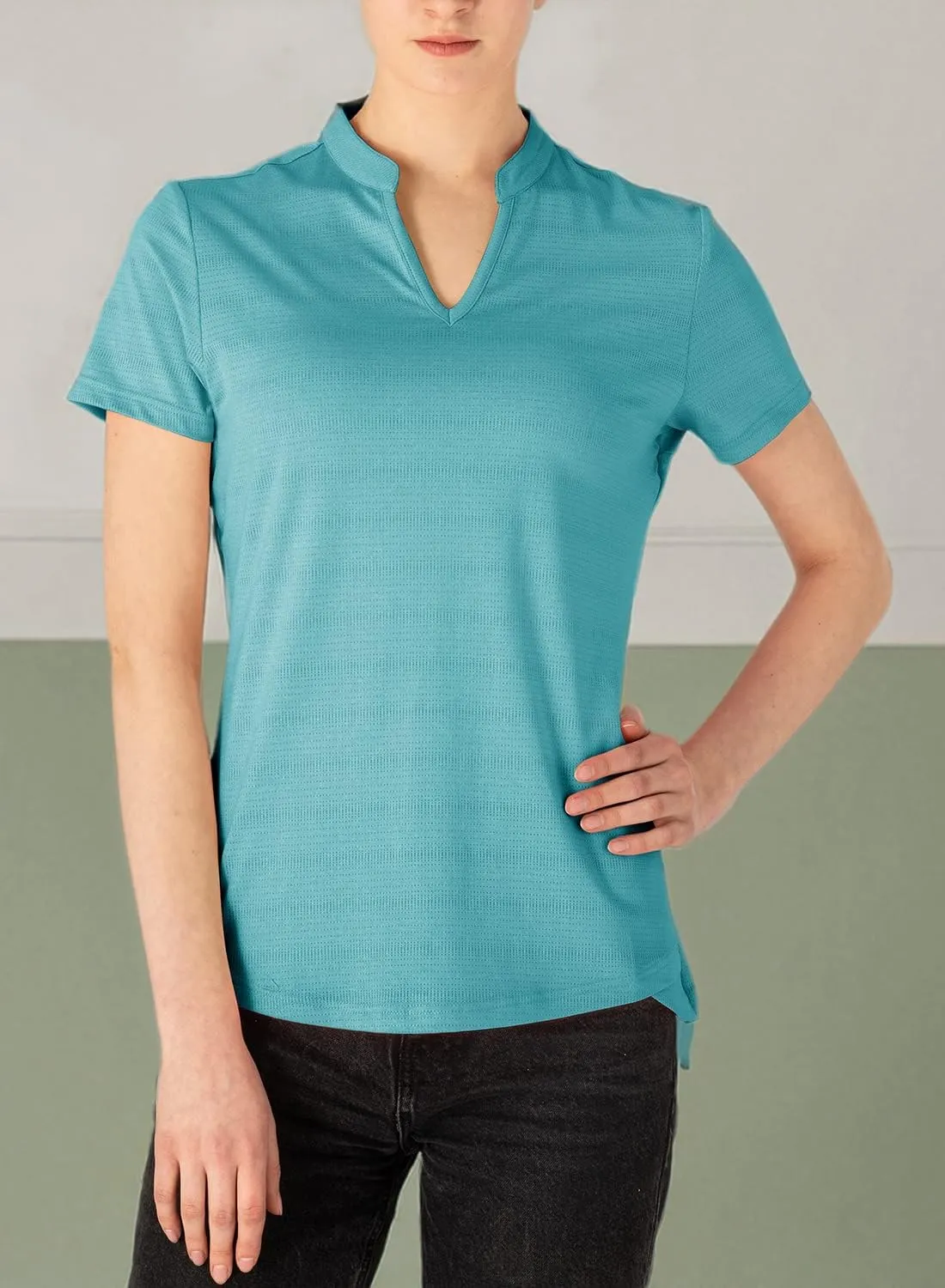 Gopune Women's V Neck Golf Polo Shirts Collarless Short Sleeve Lightweight Quick Dry Tennis Running T-Shirts