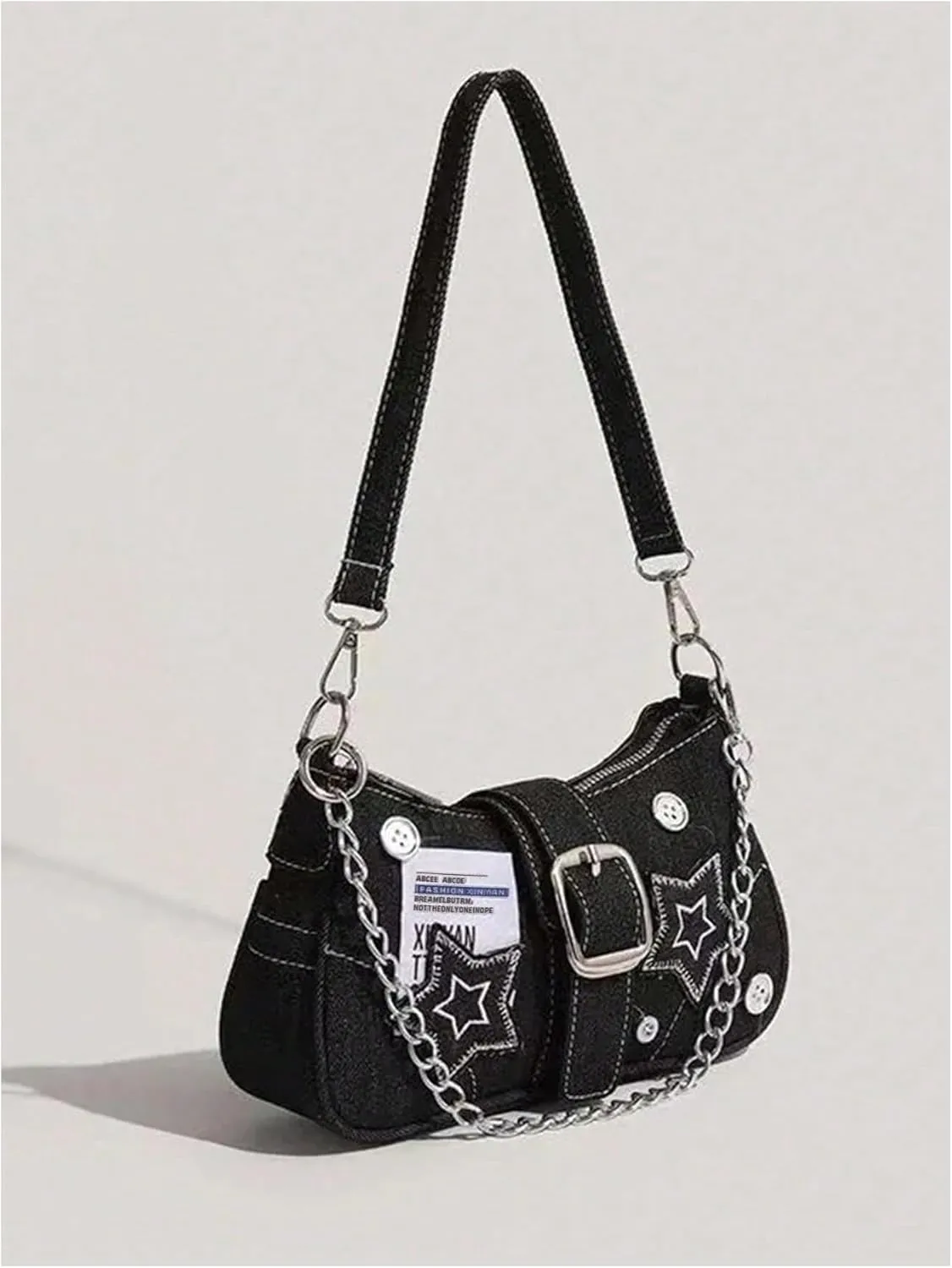 GORGLITTER Women's Buckle Shoulder Bag Y2K Chain PU Leather Clutch Shoulder Handbags