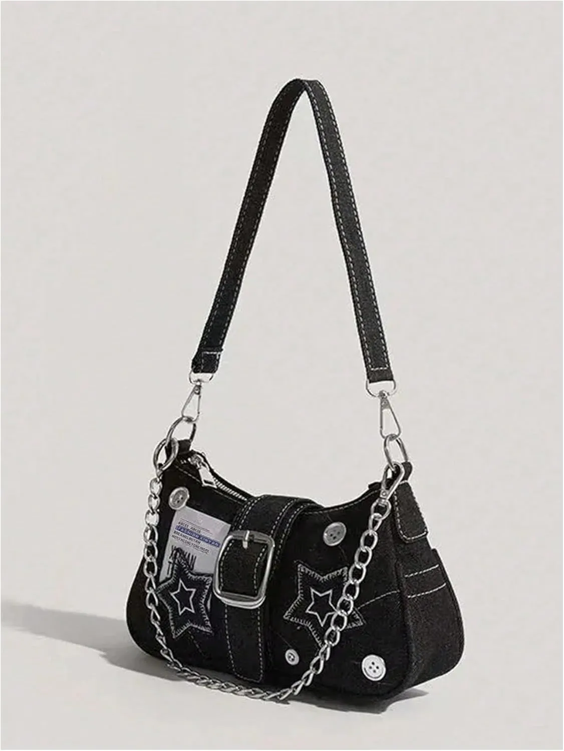 GORGLITTER Women's Buckle Shoulder Bag Y2K Chain PU Leather Clutch Shoulder Handbags
