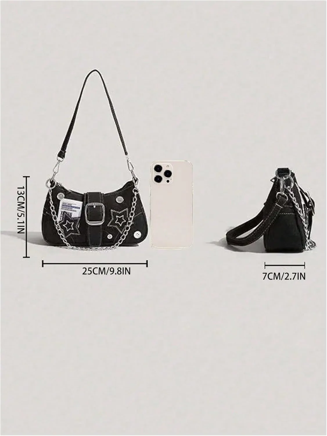 GORGLITTER Women's Buckle Shoulder Bag Y2K Chain PU Leather Clutch Shoulder Handbags