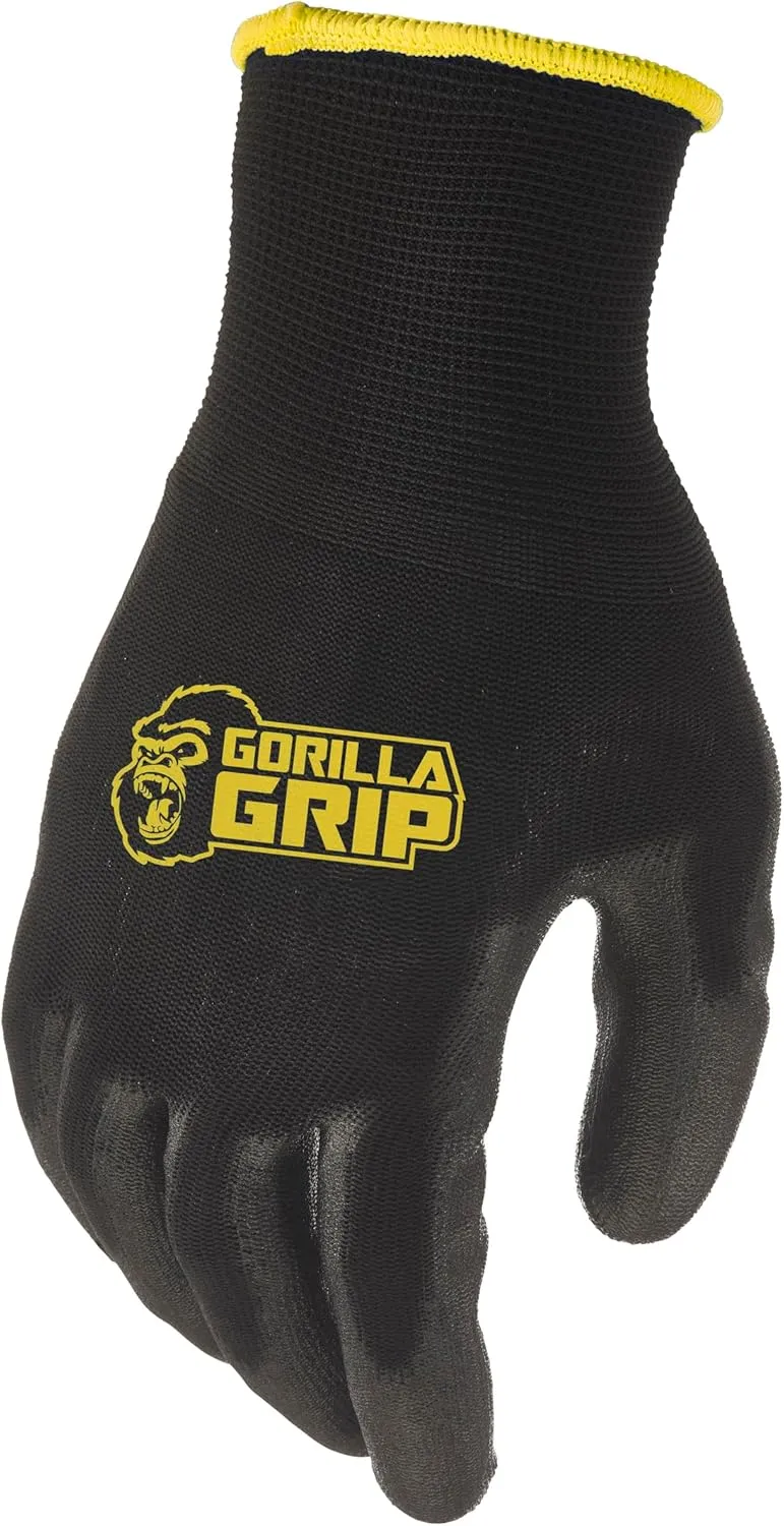 Gorilla Grip Gloves, Max Grip, All Purpose Work Gloves, Slip Resistant, Nylon Shell, Medium, 15 Pairs, Black