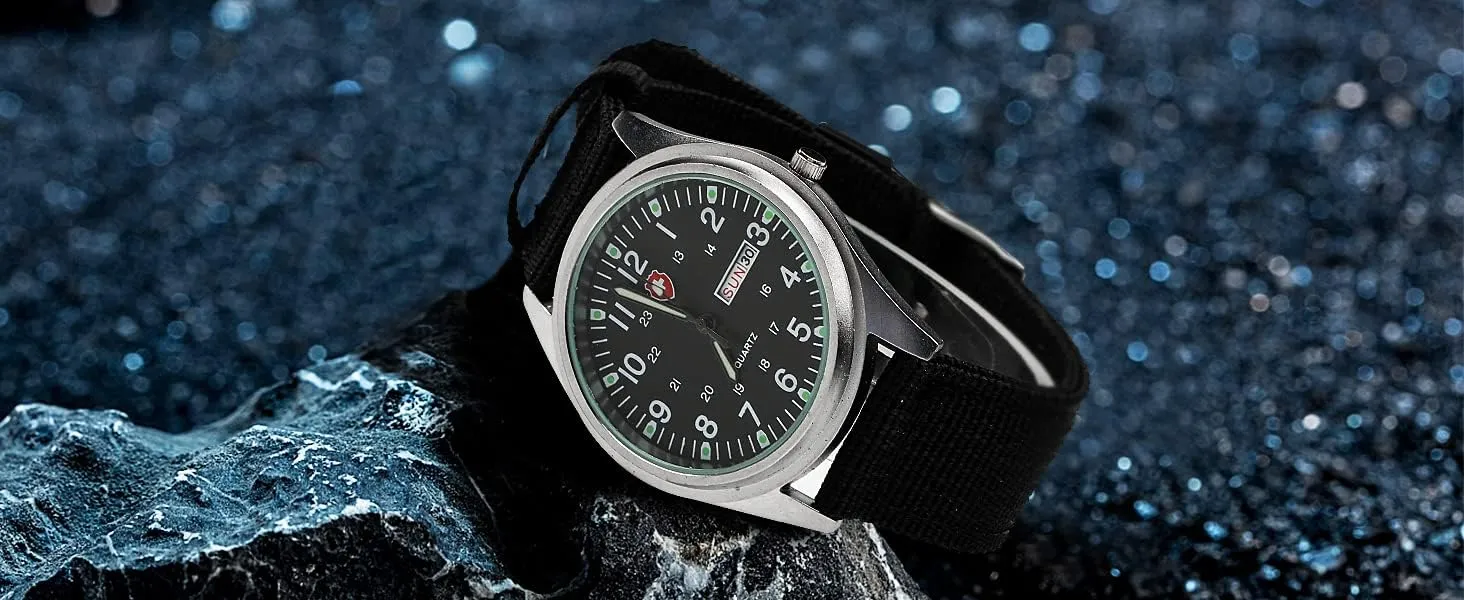 Gosasa Unisex Military Watches Sport Textile Nylon Strap Stylish Men Watch Luminous Fashion Watches Analog Display Quartz Waterproof Casual Wristwatch