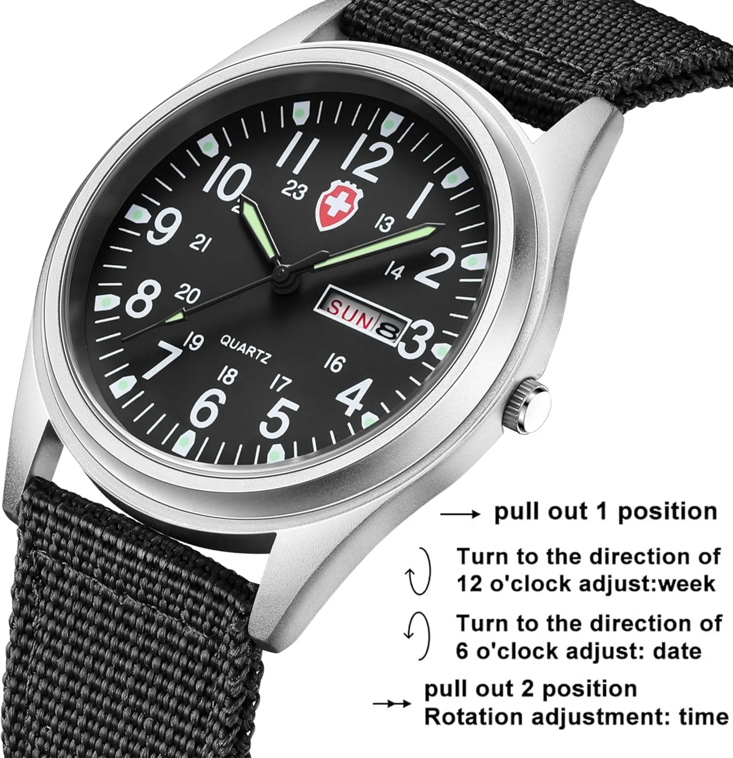 Gosasa Unisex Military Watches Sport Textile Nylon Strap Stylish Men Watch Luminous Fashion Watches Analog Display Quartz Waterproof Casual Wristwatch
