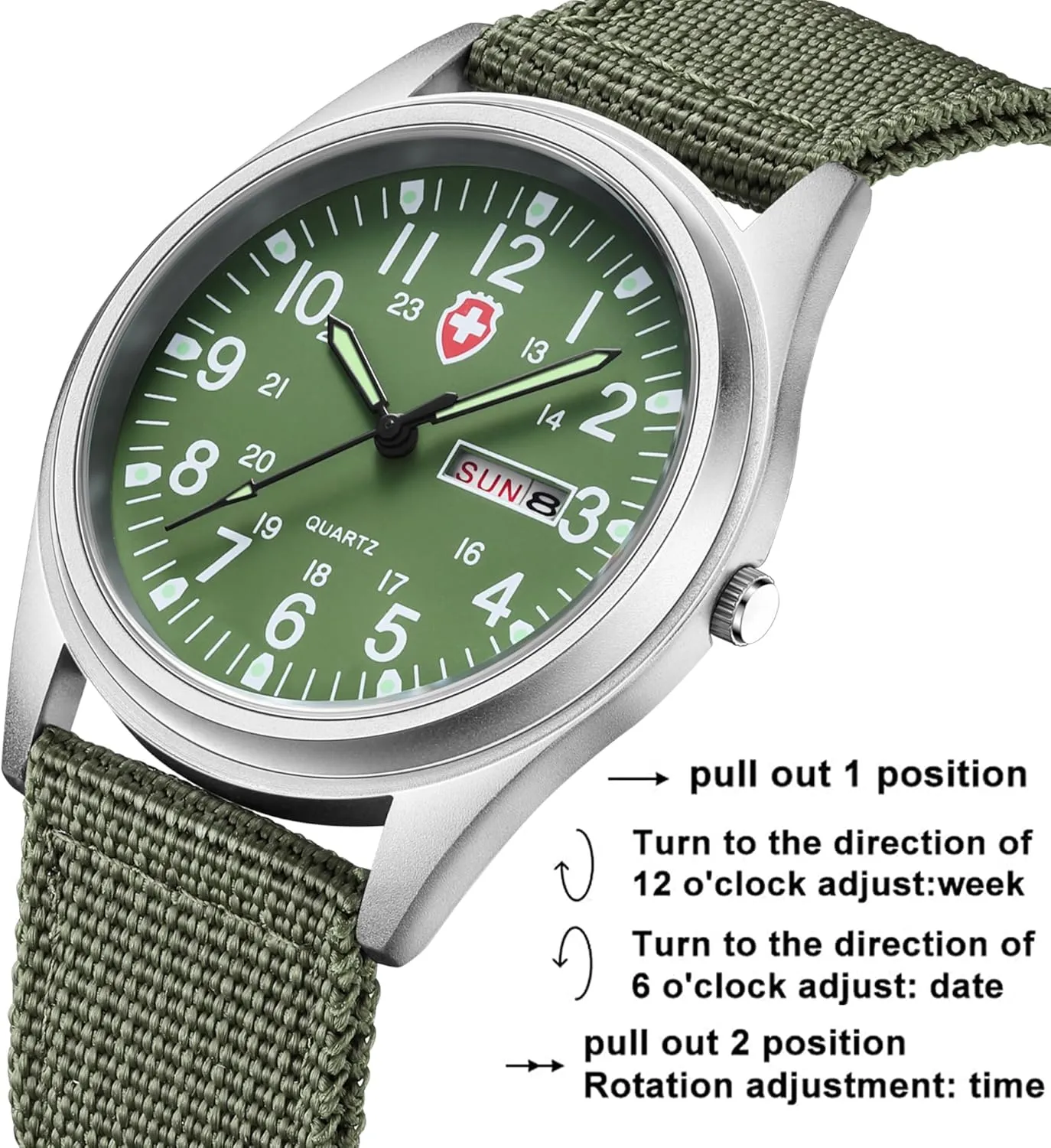 Gosasa Unisex Military Watches Sport Textile Nylon Strap Stylish Men Watch Luminous Fashion Watches Analog Display Quartz Waterproof Casual Wristwatch