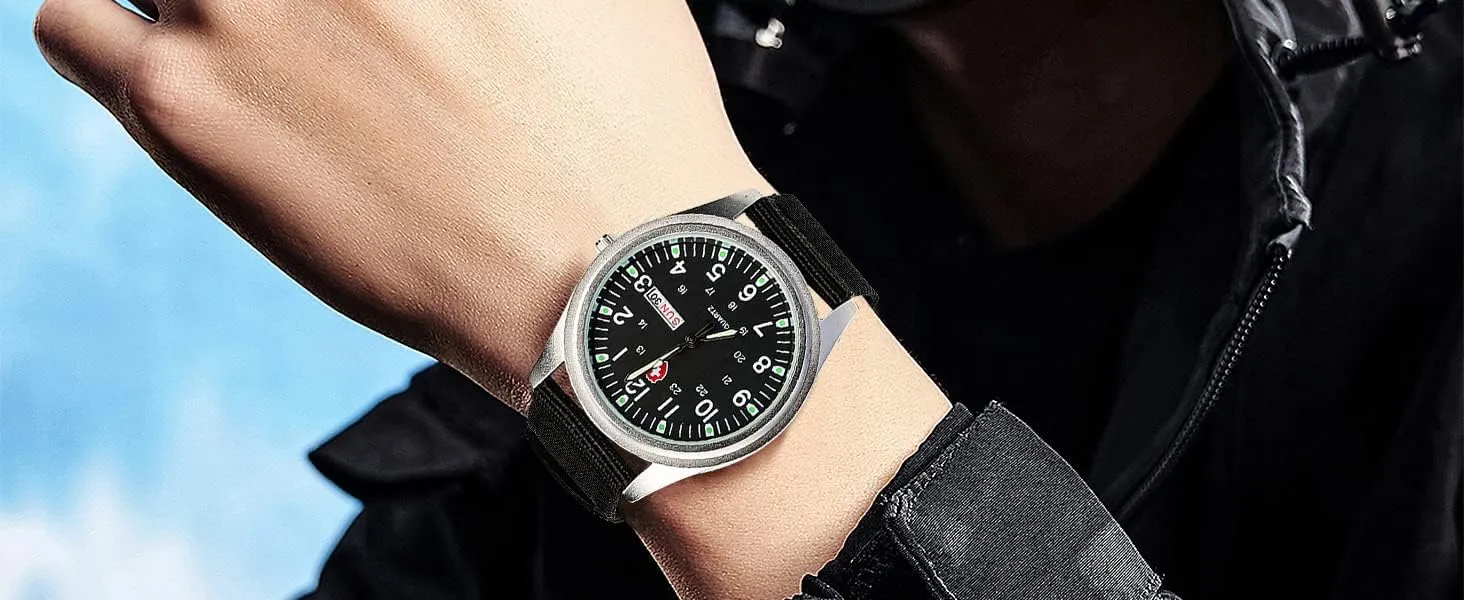 Gosasa Unisex Military Watches Sport Textile Nylon Strap Stylish Men Watch Luminous Fashion Watches Analog Display Quartz Waterproof Casual Wristwatch