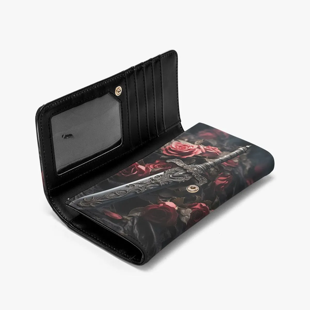 Gothic Pink Roses And Sword Foldable Wallet