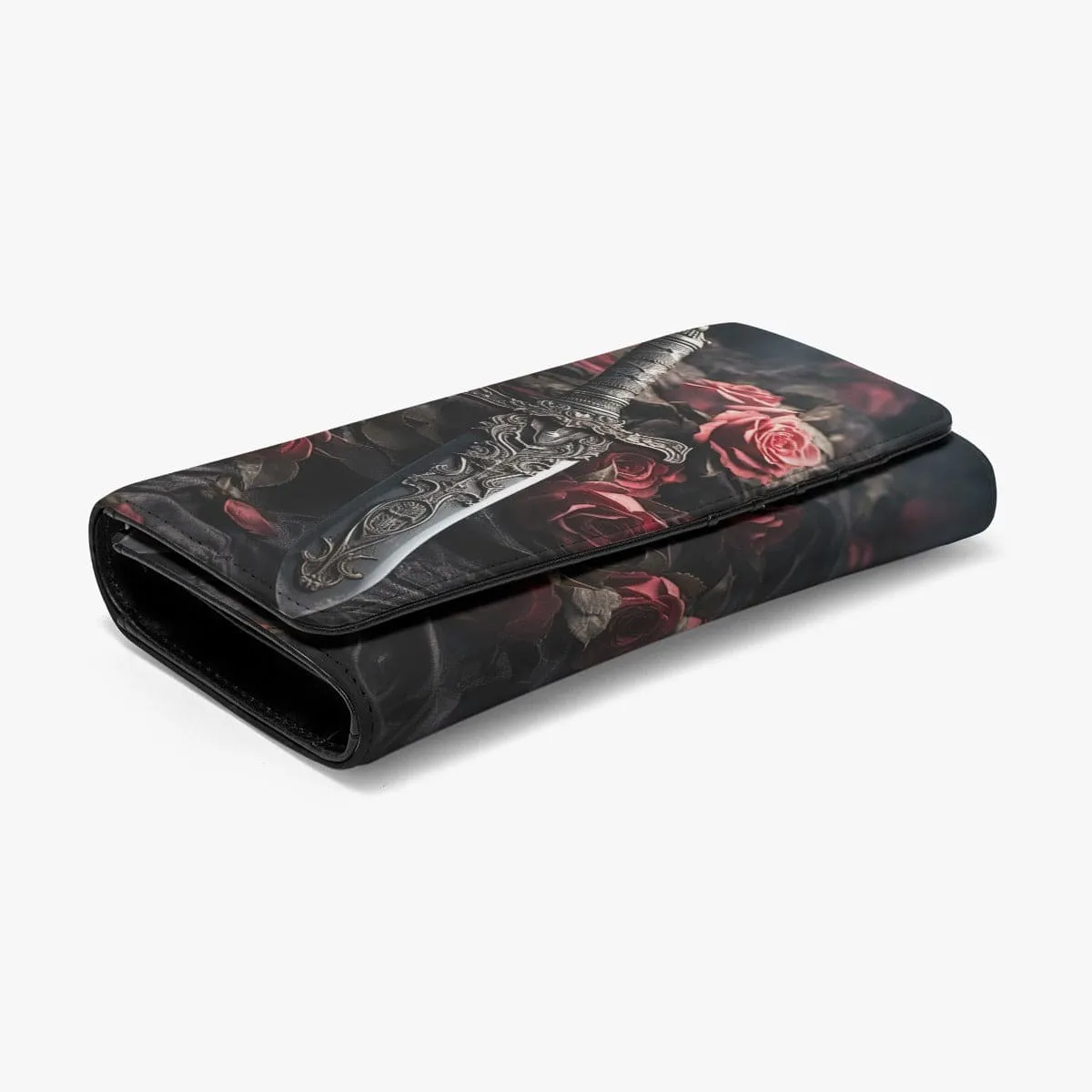 Gothic Pink Roses And Sword Foldable Wallet