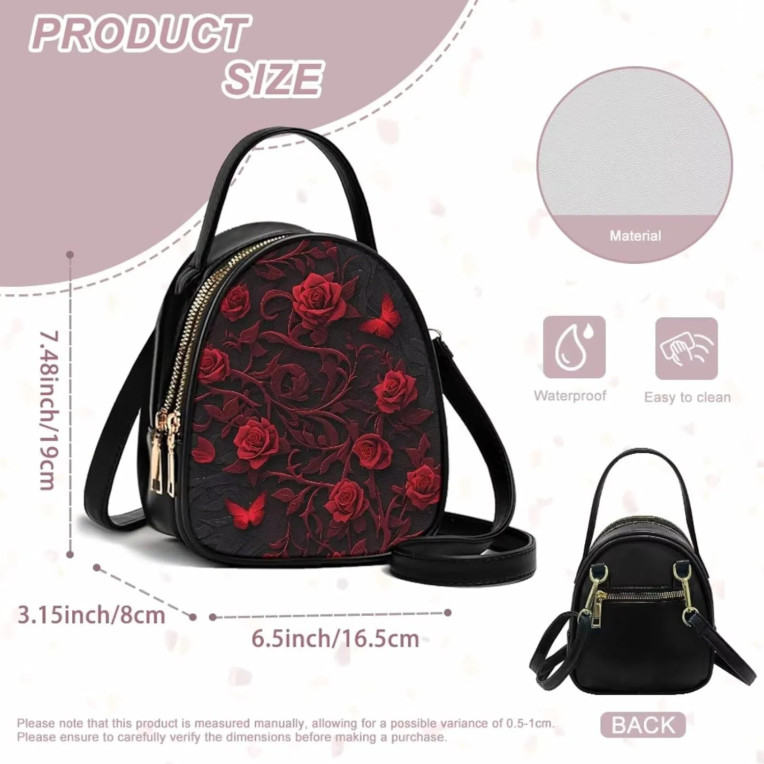 Gothic Small Crossbody Bags for Women, Mini PU Leather Cell Phone Purse Zip Shoulder Handbags Adjustable Straps