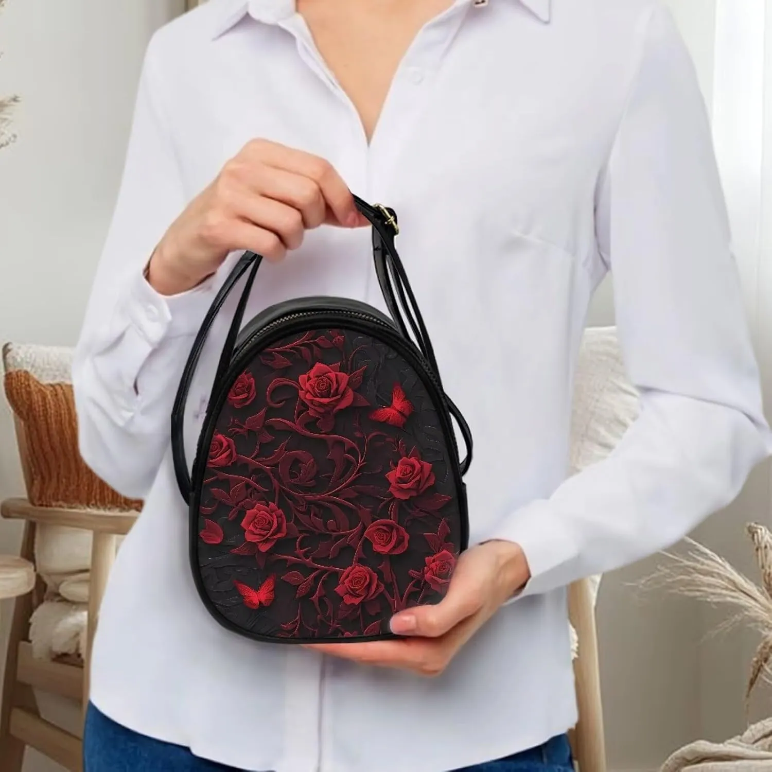 Gothic Small Crossbody Bags for Women, Mini PU Leather Cell Phone Purse Zip Shoulder Handbags Adjustable Straps