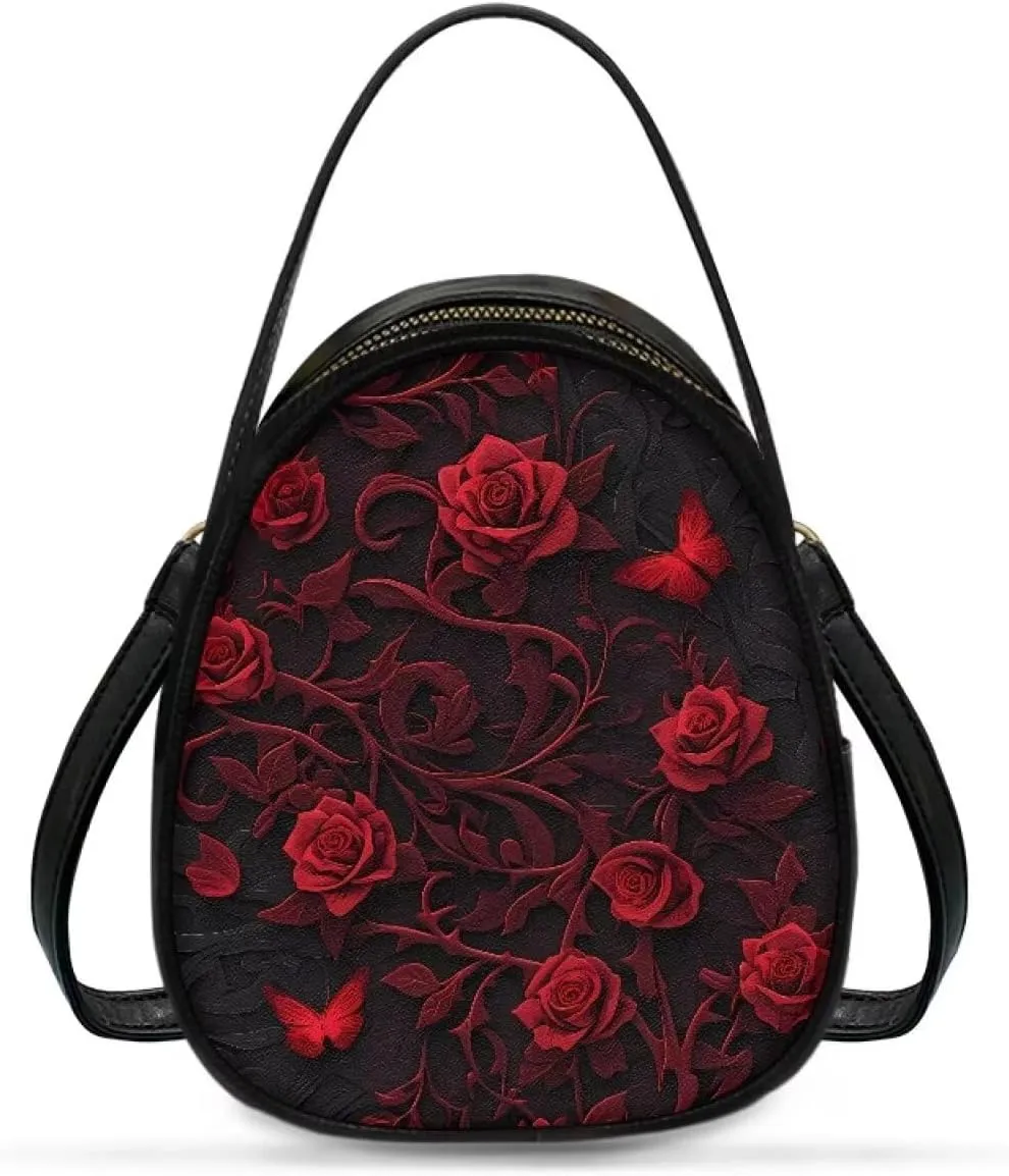 Gothic Small Crossbody Bags for Women, Mini PU Leather Cell Phone Purse Zip Shoulder Handbags Adjustable Straps