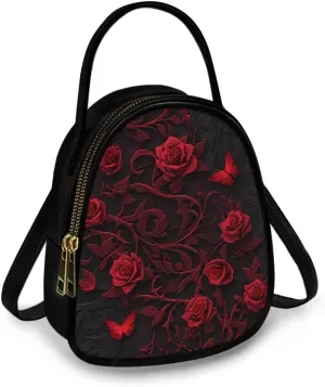 Gothic Small Crossbody Bags for Women, Mini PU Leather Cell Phone Purse Zip Shoulder Handbags Adjustable Straps