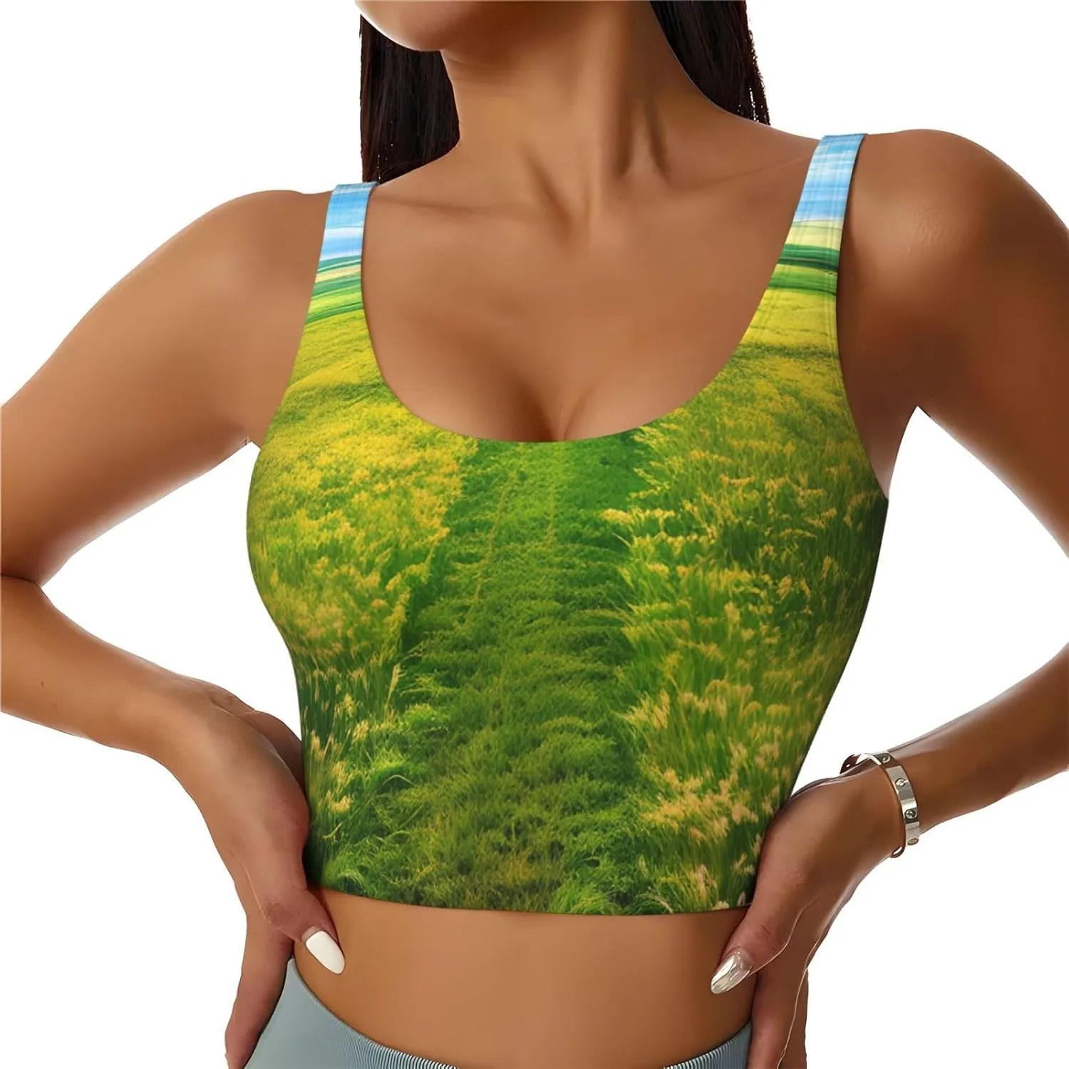 Grassland paths Pattern Women's Sports Vest for Yoga, Workout, and Fitness - Comfortable and Breathable, Black, Small