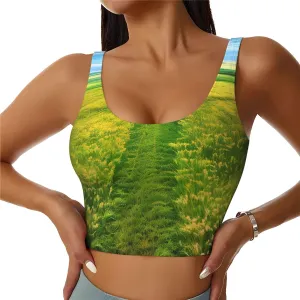 Grassland paths Pattern Women's Sports Vest for Yoga, Workout, and Fitness - Comfortable and Breathable, Black, Small