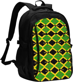 Great Jamaica National Day Africa Rasta Roots Casual Travel Backpacks Hiking Camping Backpack Large Outdoor Sport Daypack Laptop Rucksack Climbing Working Bags with USB Port
