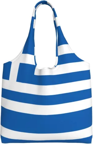 Greek flag Handbag, lightweight medium-sized reusable grocery bag, canvas tote bag
