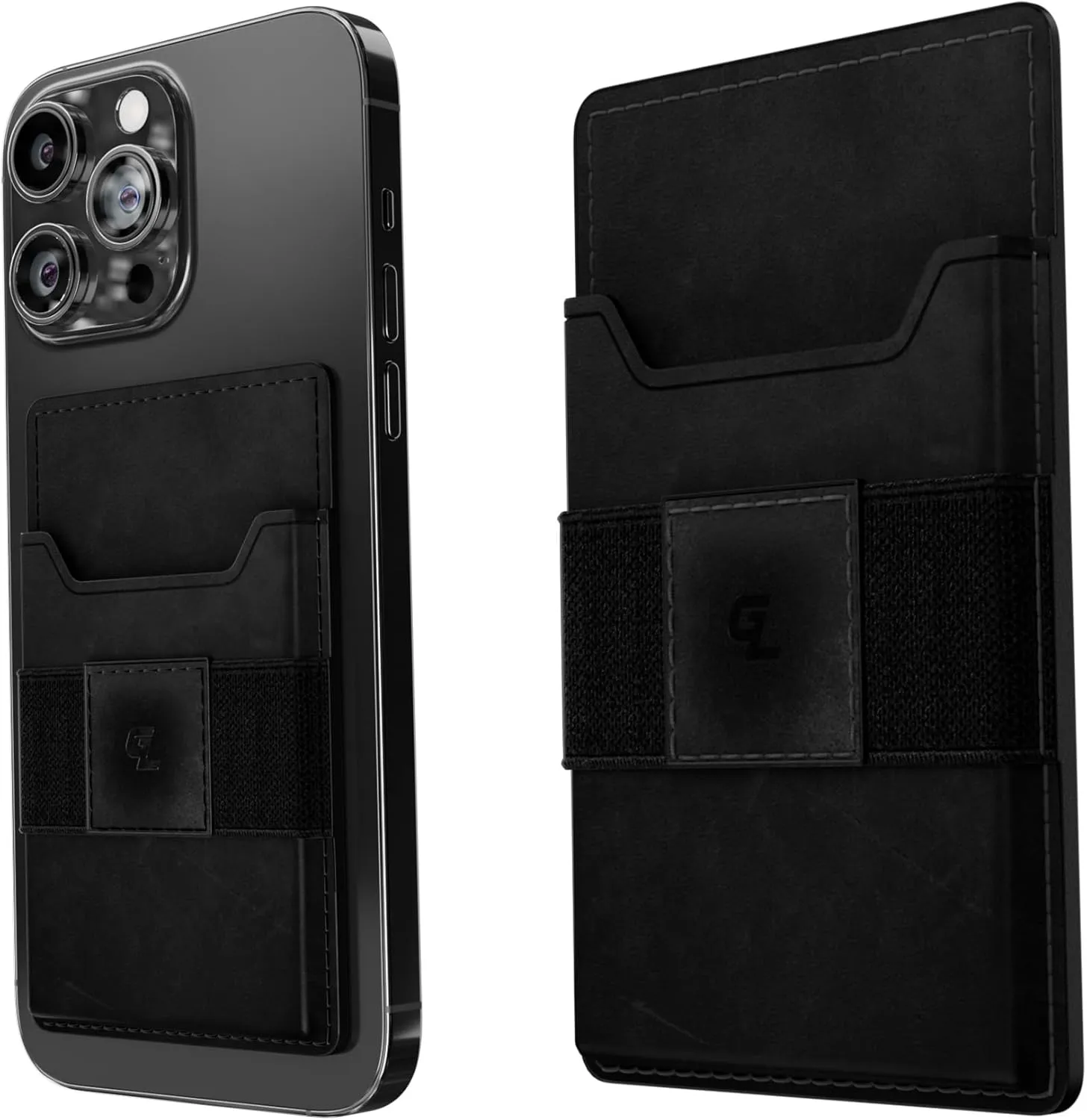 Groove Life Black Leather Groove Wallet Go - Men's Minimalist Interchangeable microsuction technology Credit Card Holder with Magsafe, cash strap. Lifetime Coverage