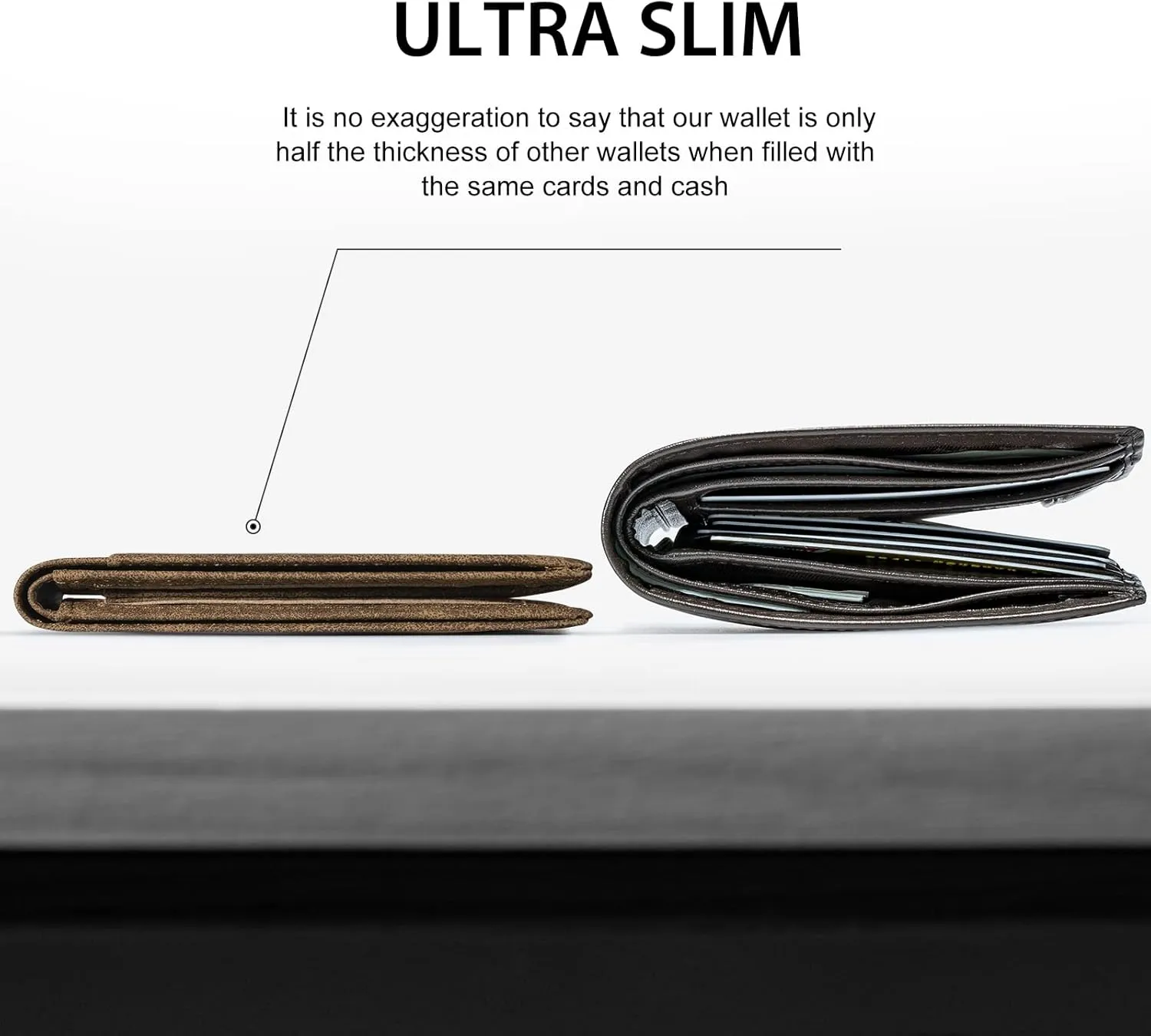 GSOIAX Mens Slim Wallet for Men Minimalist Genuine Leather Carbon Fiber Rfid Blocking Bifold Credit Card Holder With Gift Box (Retro Brown)