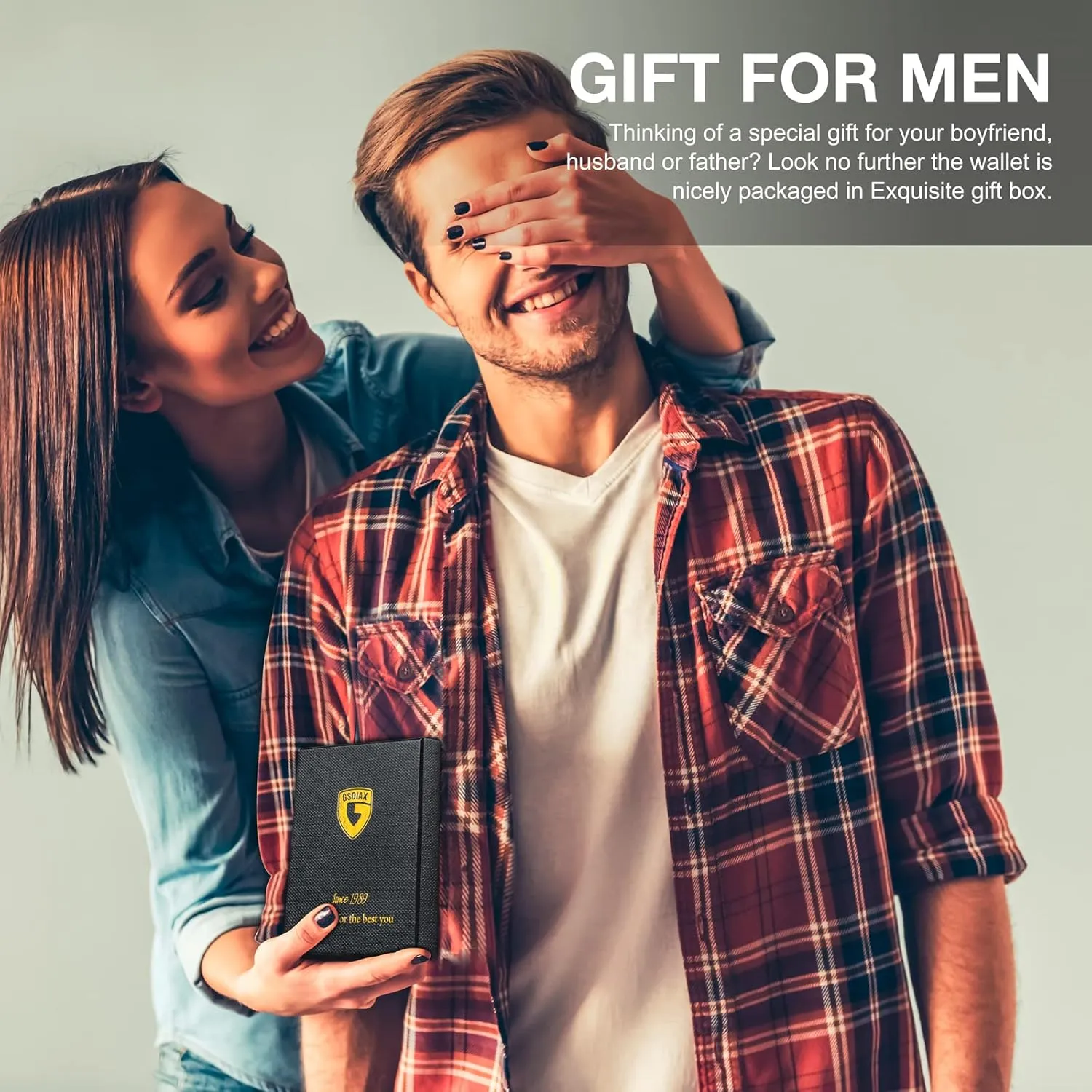 GSOIAX Mens Slim Wallet for Men Minimalist Genuine Leather Carbon Fiber Rfid Blocking Bifold Credit Card Holder With Gift Box (Retro Brown)