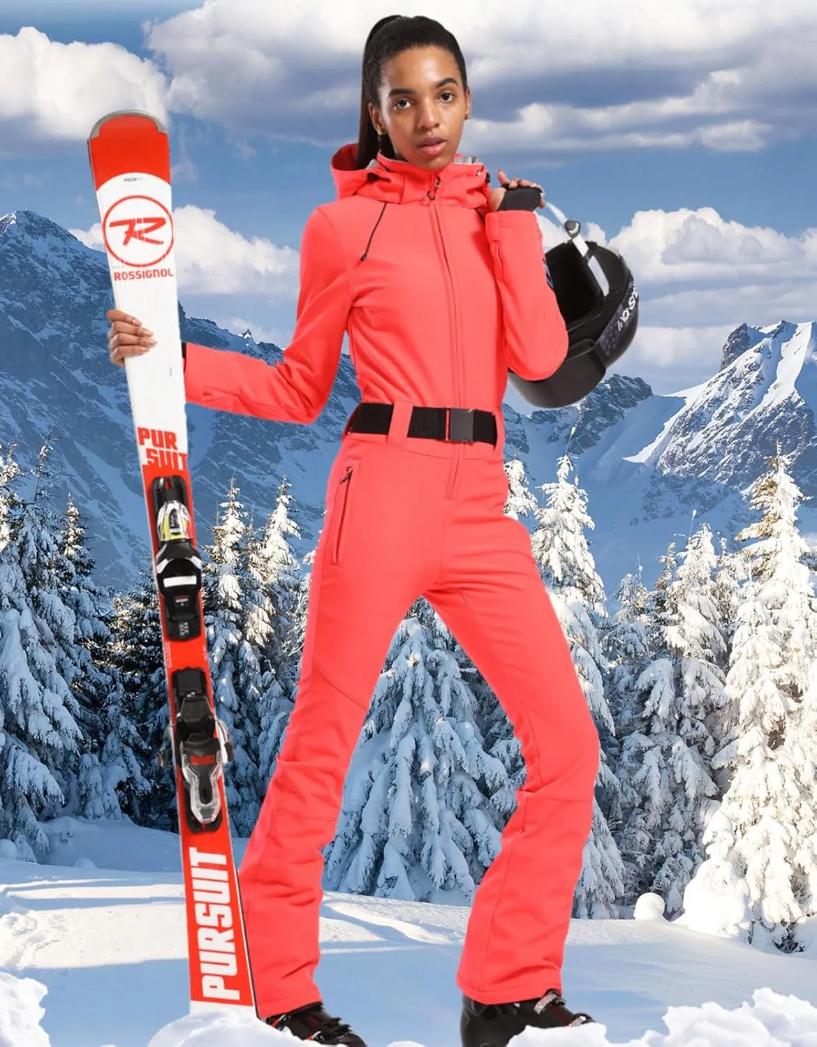 GSOU SNOW Ski Suit Women One Piece Jumpsuit Snowsuit adult Slim Winter Waterproof Windproof Outdoor Sports Warm