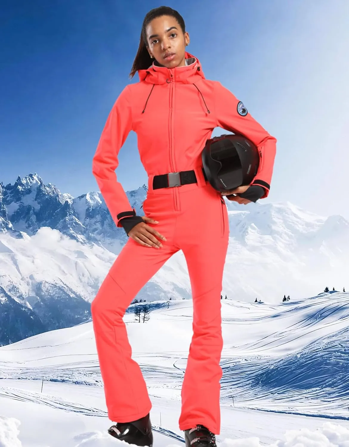 GSOU SNOW Ski Suit Women One Piece Jumpsuit Snowsuit adult Slim Winter Waterproof Windproof Outdoor Sports Warm