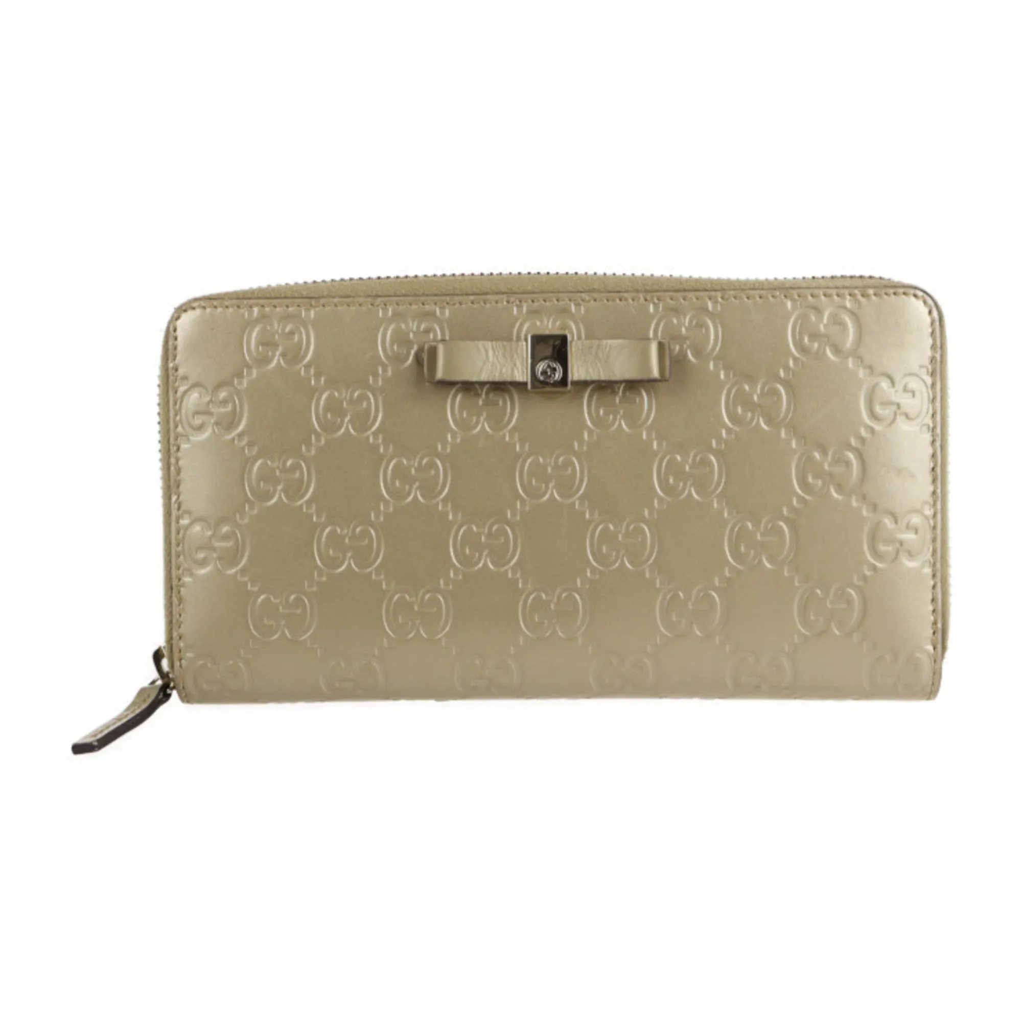 GUCCI Gucci sima long wallet 388680 leather champagne gold ribbon