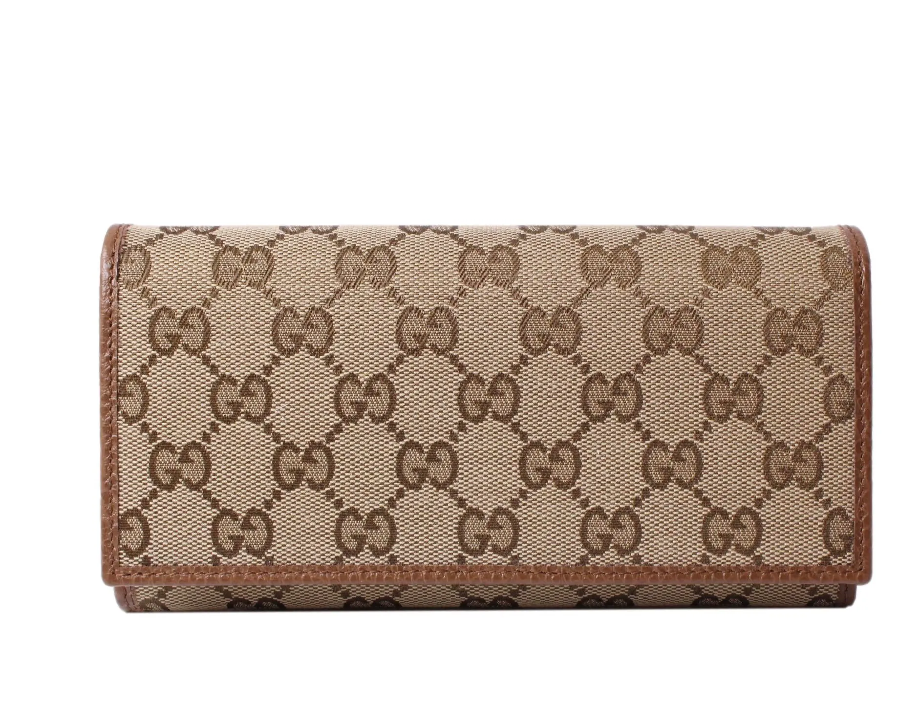 Gucci Original Beige GG Canvas Brown Leather Trim Long Wallet