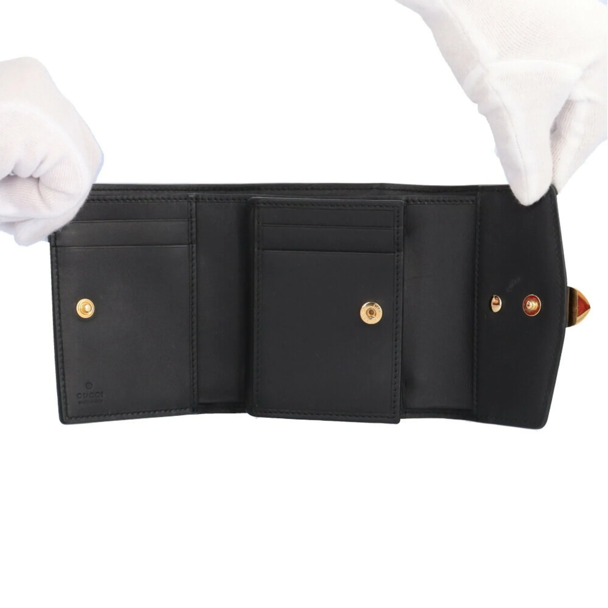 Gucci Sylvie Sherry Line Trifold Wallet Leather 476081 Women's GUCCI