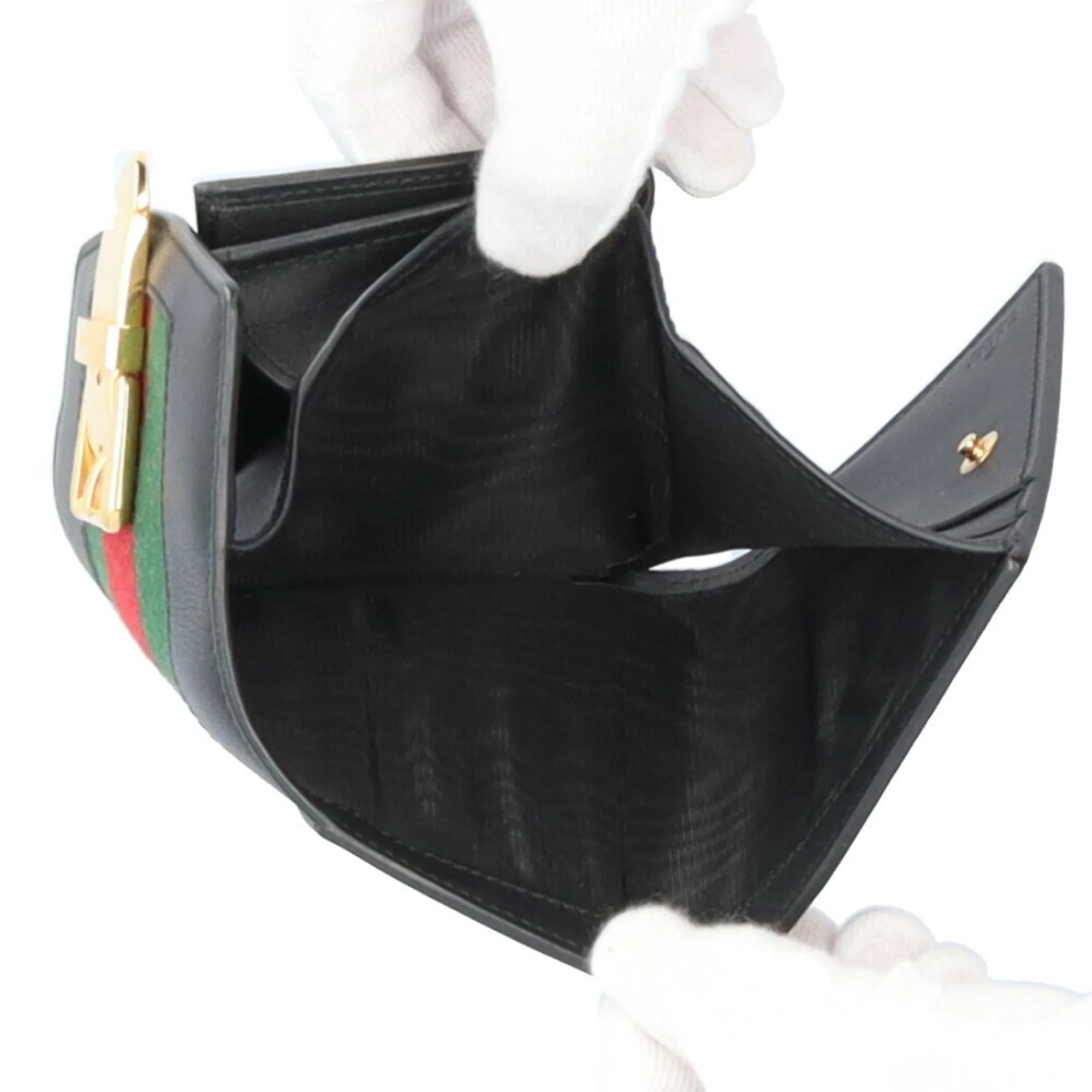 Gucci Sylvie Sherry Line Trifold Wallet Leather 476081 Women's GUCCI