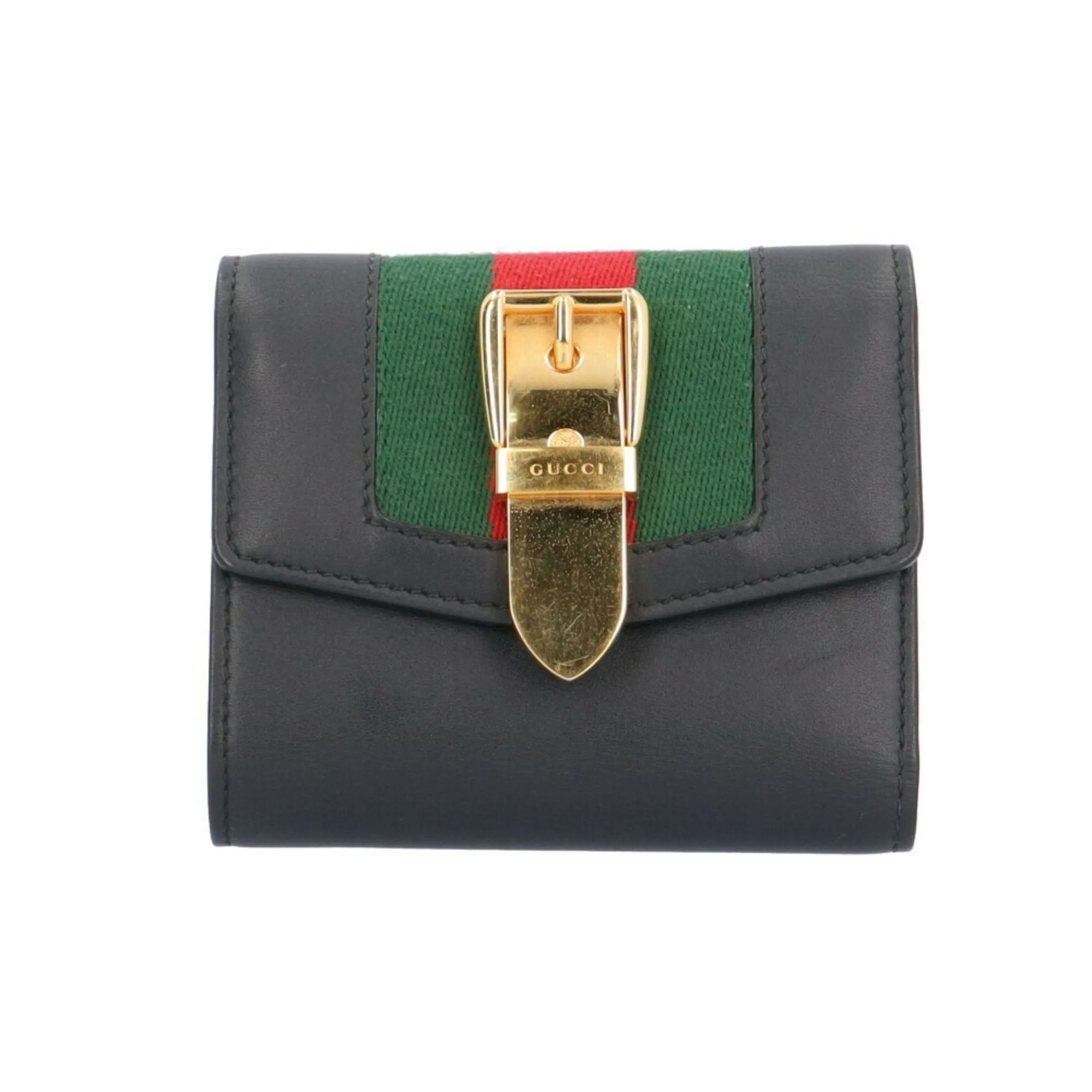 Gucci Sylvie Sherry Line Trifold Wallet Leather 476081 Women's GUCCI