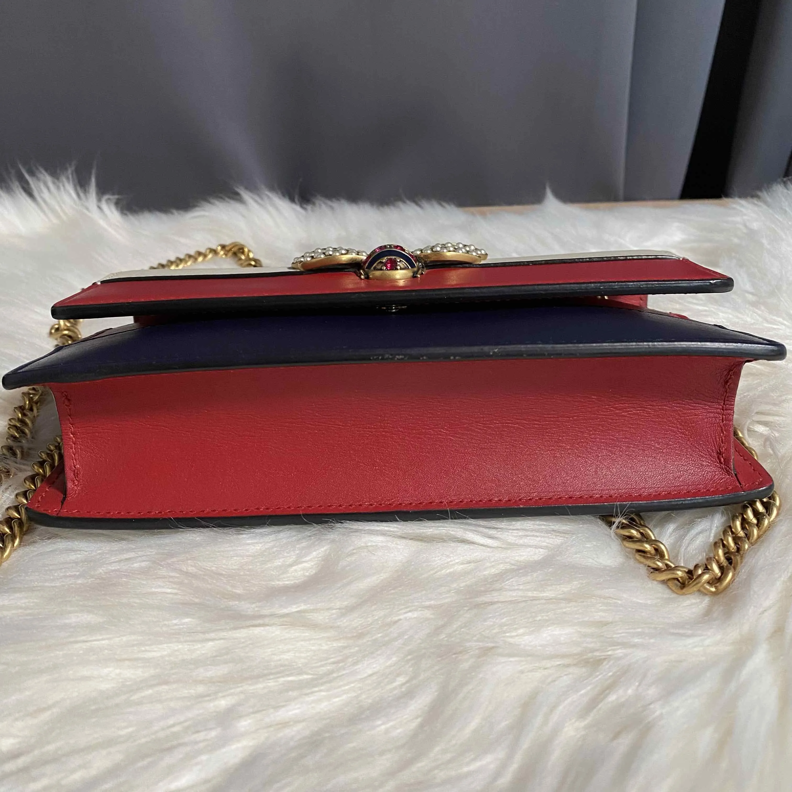 Gucci Sylvie White Red Navy Leather Crossbody Bag