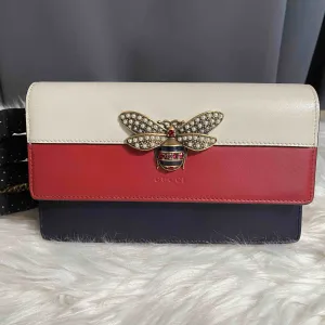 Gucci Sylvie White Red Navy Leather Crossbody Bag