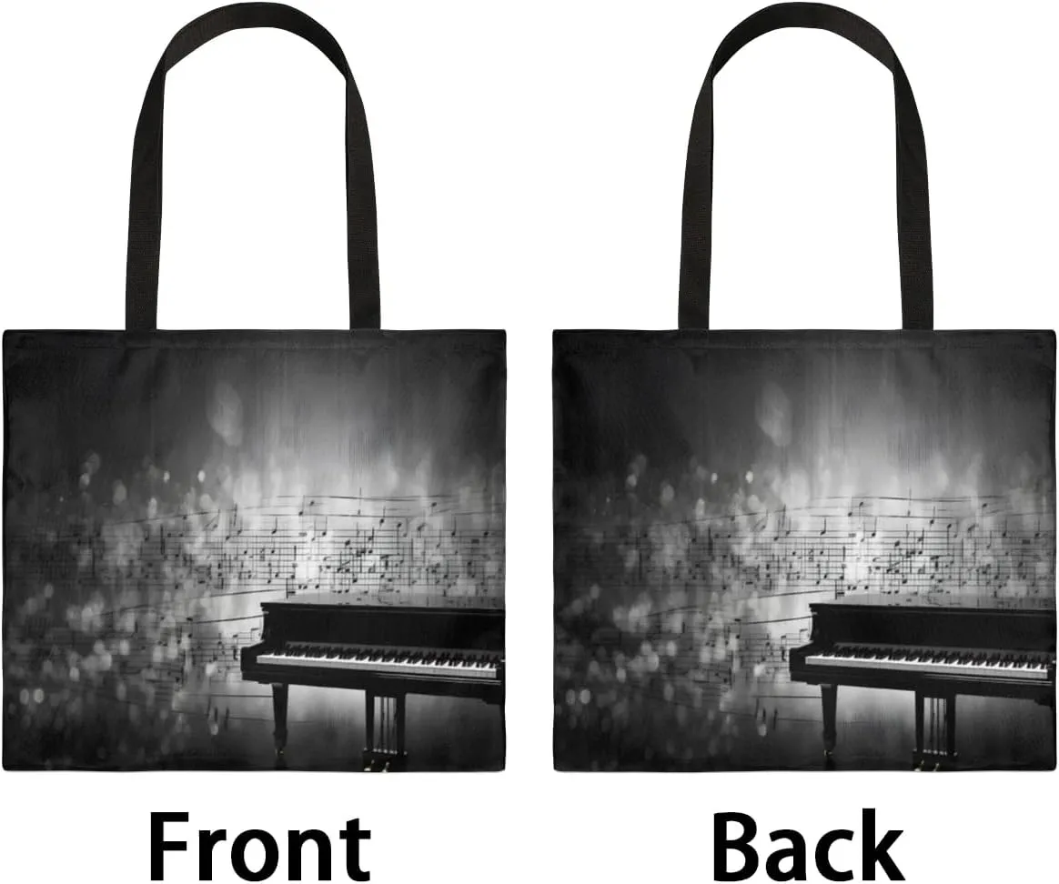 Guitar Red Roses Flowers Canvas Tote Bag for Women Men Stylish Tote Handbag Shoulder Bag Reusable Grocery Bag