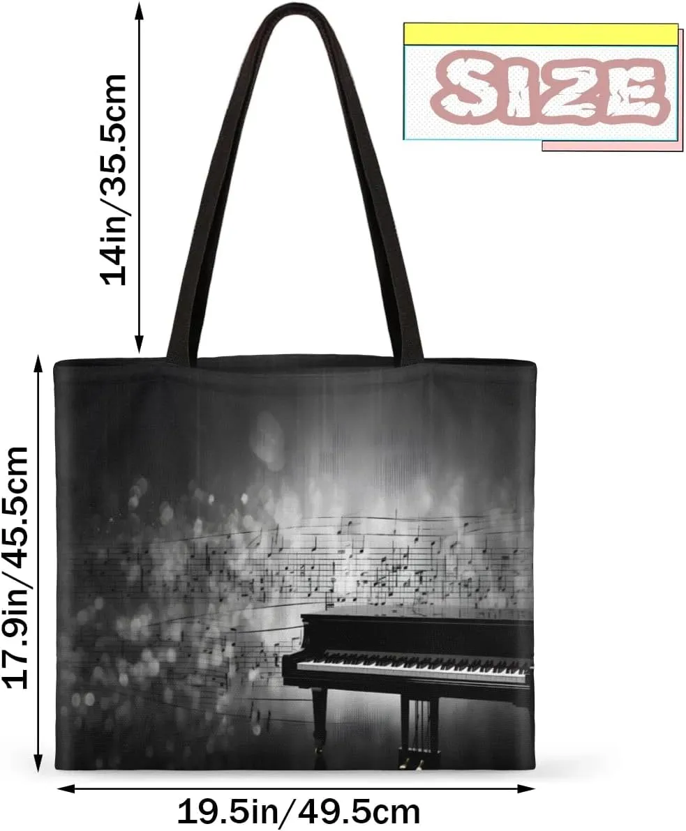 Guitar Red Roses Flowers Canvas Tote Bag for Women Men Stylish Tote Handbag Shoulder Bag Reusable Grocery Bag