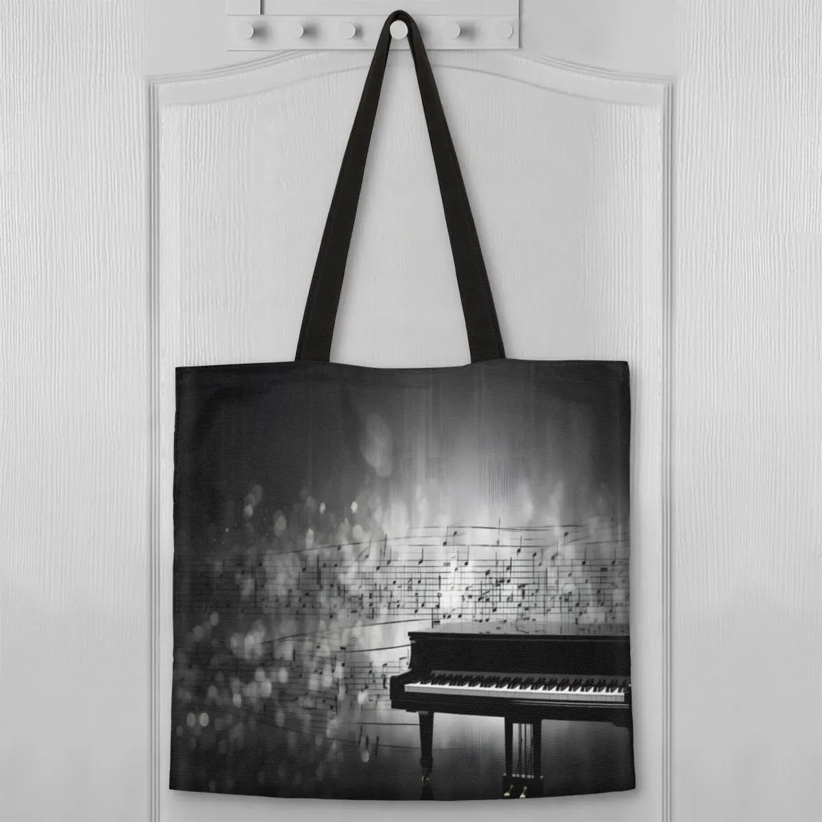 Guitar Red Roses Flowers Canvas Tote Bag for Women Men Stylish Tote Handbag Shoulder Bag Reusable Grocery Bag