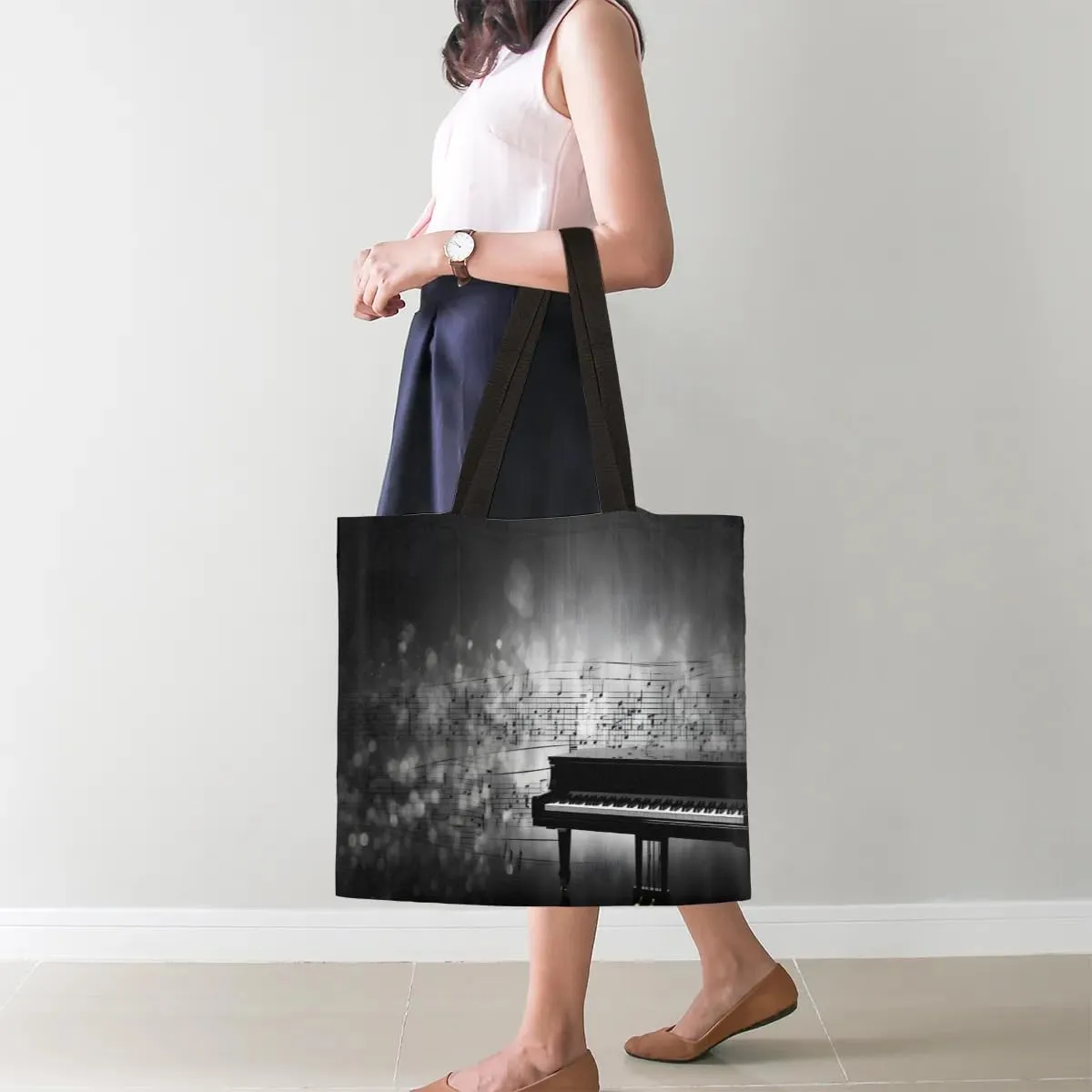 Guitar Red Roses Flowers Canvas Tote Bag for Women Men Stylish Tote Handbag Shoulder Bag Reusable Grocery Bag