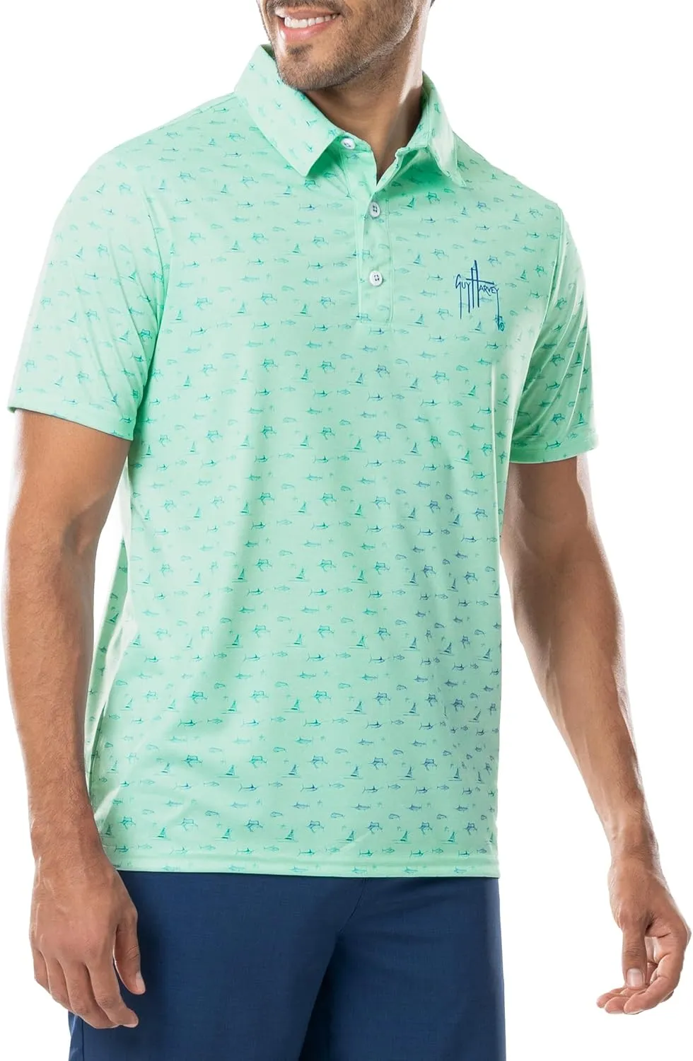 Guy Harvey Men’s Performance Recycled Polyester Short Sleeve Polo Shirt