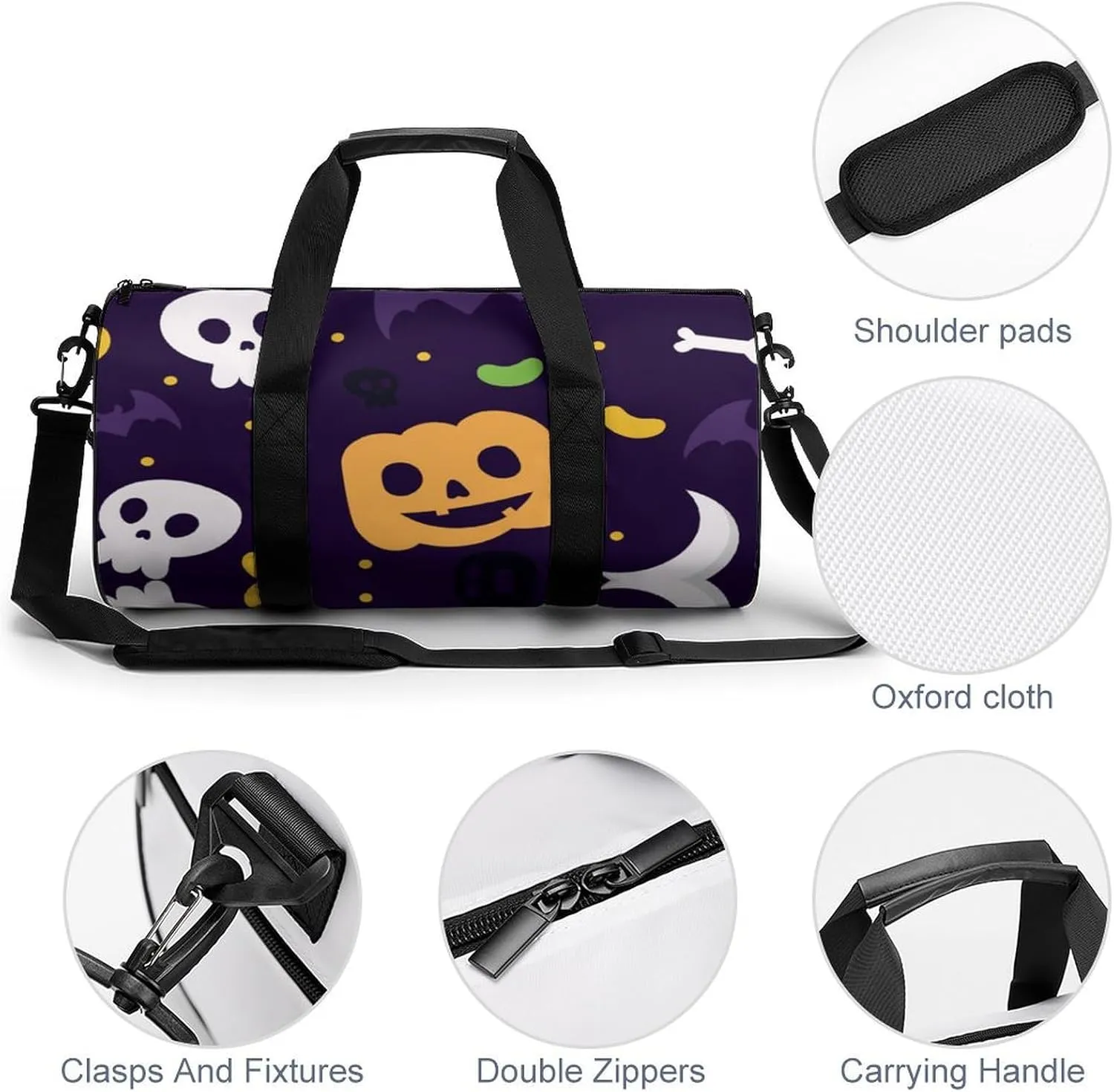 Gym Bag for Men Women Lightweight Sports Duffle Bag with Multiple Compartments Cylindrical Gym Bag for Fitness Travel And Outdoor Activities Ater Resistant Yoga Bag Training Bag Halloween