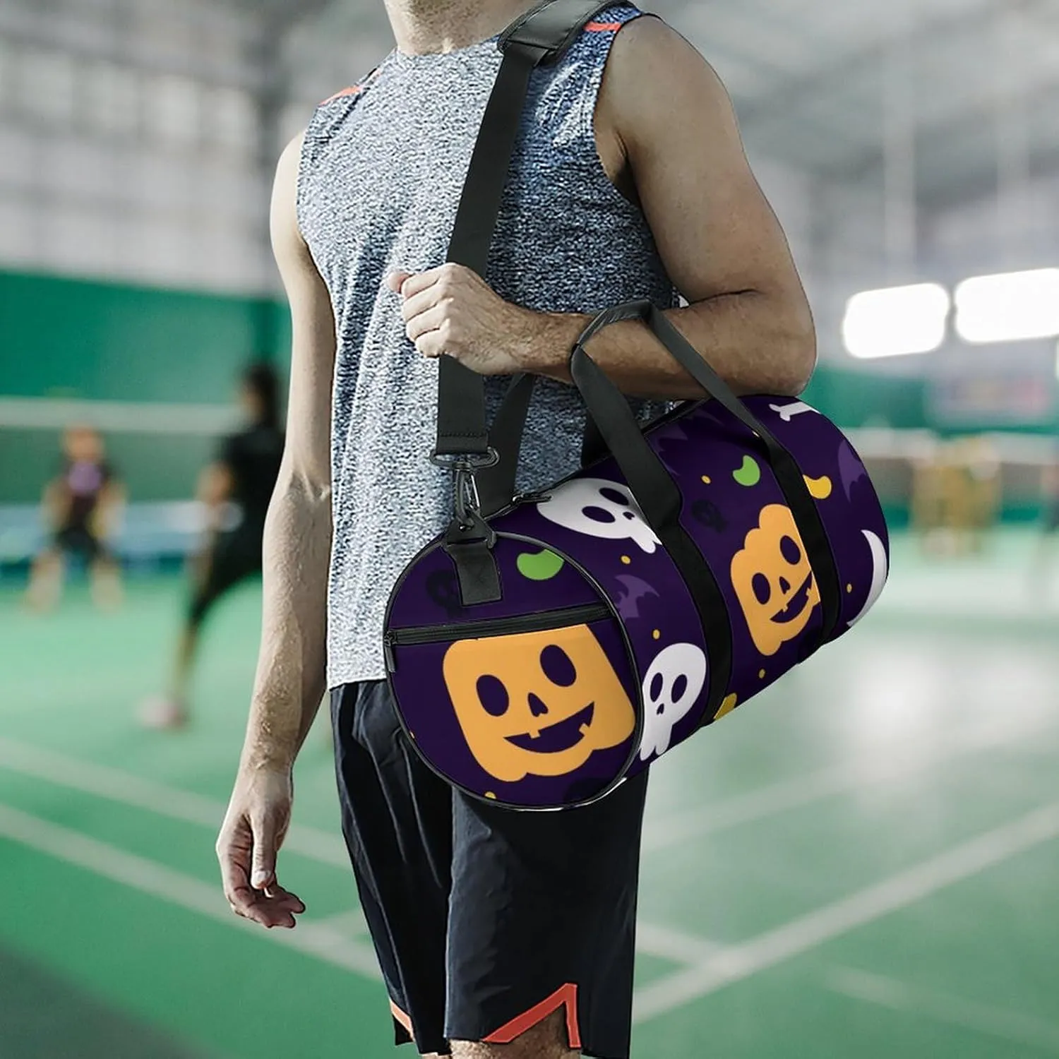 Gym Bag for Men Women Lightweight Sports Duffle Bag with Multiple Compartments Cylindrical Gym Bag for Fitness Travel And Outdoor Activities Ater Resistant Yoga Bag Training Bag Halloween