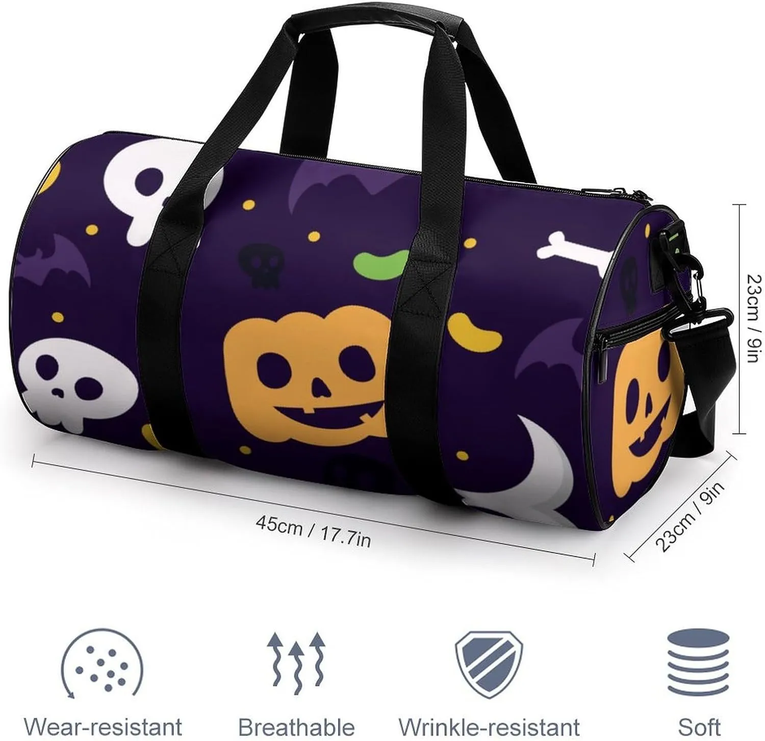 Gym Bag for Men Women Lightweight Sports Duffle Bag with Multiple Compartments Cylindrical Gym Bag for Fitness Travel And Outdoor Activities Ater Resistant Yoga Bag Training Bag Halloween