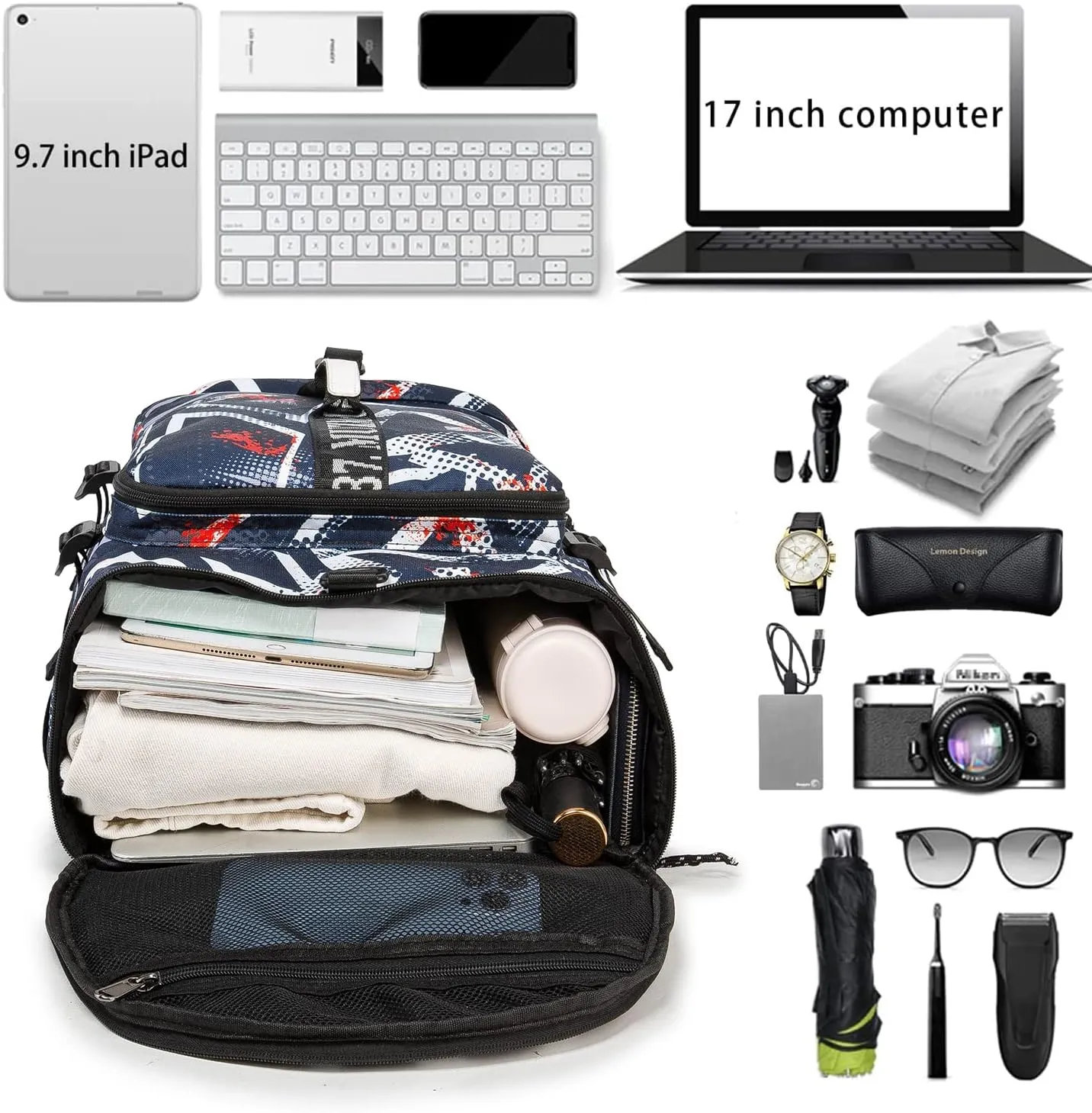 Gym Duffle Bag Waterproof black Laptop Backpack Suitable for Hiking, Fishing, Travel 40L Large Capacity Trendy Cool Lightweight Backpack for Men and Women