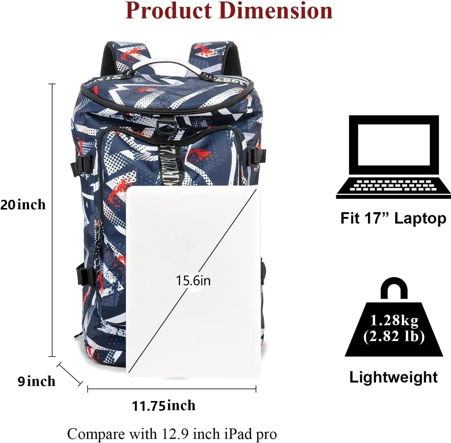 Gym Duffle Bag Waterproof black Laptop Backpack Suitable for Hiking, Fishing, Travel 40L Large Capacity Trendy Cool Lightweight Backpack for Men and Women