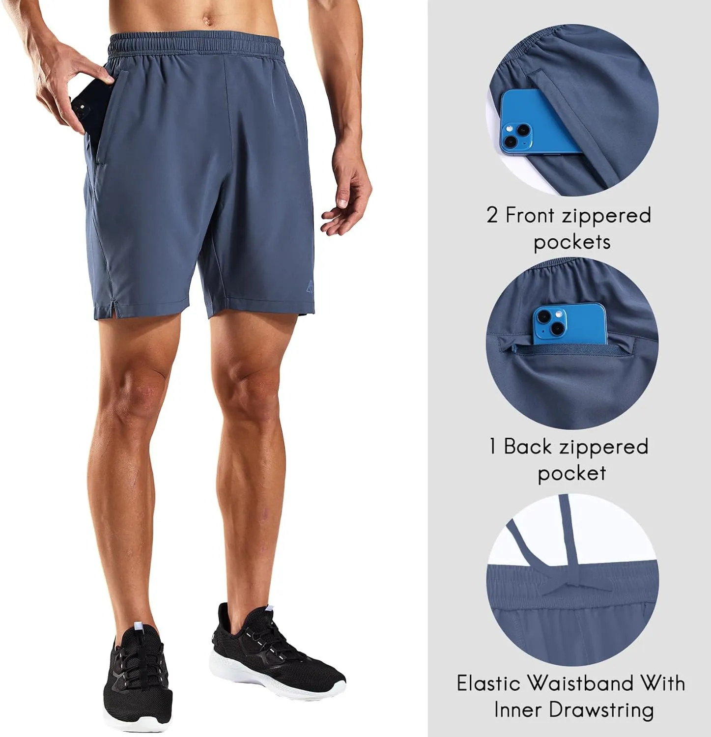 Haimont 7 Inch Athletic Running Shorts Men Dry Fit Lightweight Workout Shorts with Zipper Pockets No Liner, Quick Dry