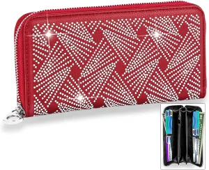 HANDBAG EXPRESS Bling Rhinestone Quilted Diamond Pattern Sparkle Accordion Wallets for Women Purse Multi Colors… (7373-DarkRed)