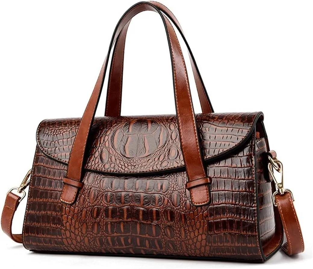Handbags Vintage Crocodile Leather Handbags for Women - Stylish Satchel Tote Purse Shoulder Bag for Everyday Use(Brown)