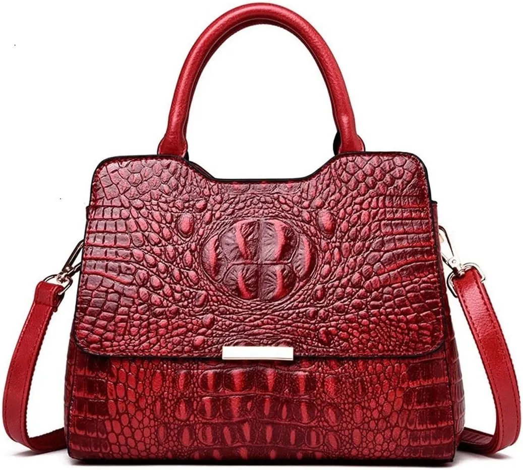 Handbags Vintage Fashion Crocodile Genuine Leather Handbag for Women Designer Shoulder Bag(A)